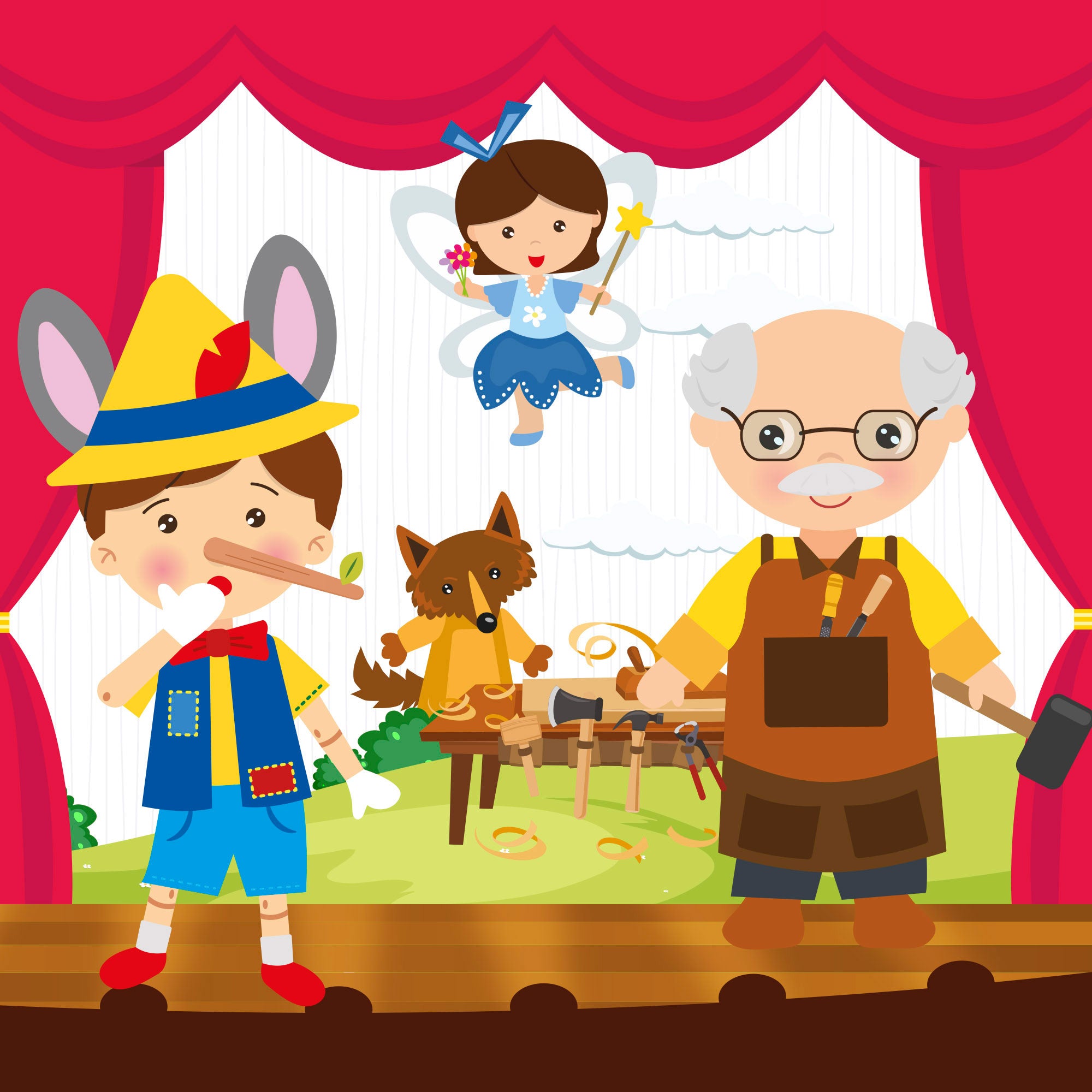 Conjunto de marionetas Pinóquio 25 cm Show do Cuco