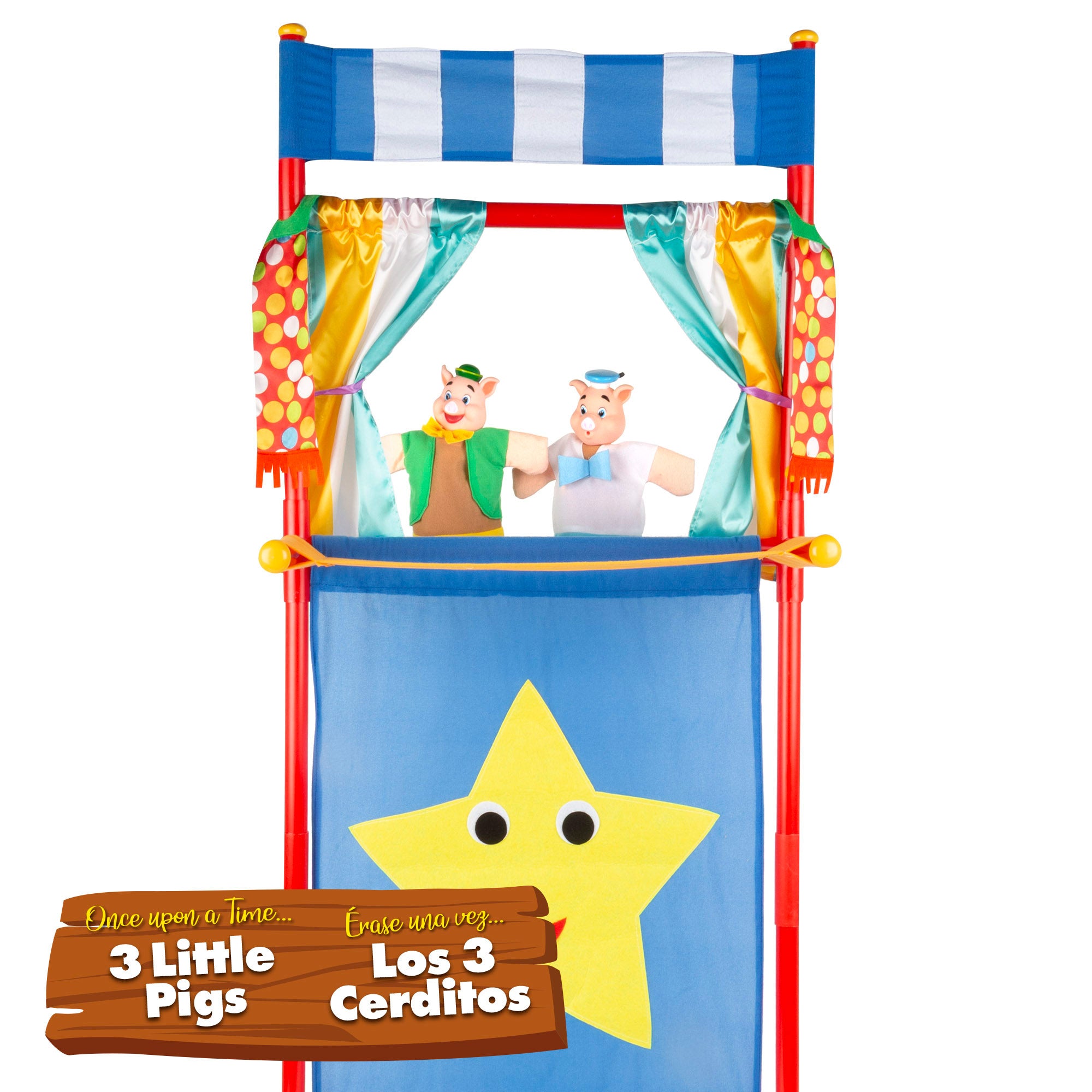 Conjunto Teatro de Fantoches Os Três Porquinhos 25cm Cucu Show