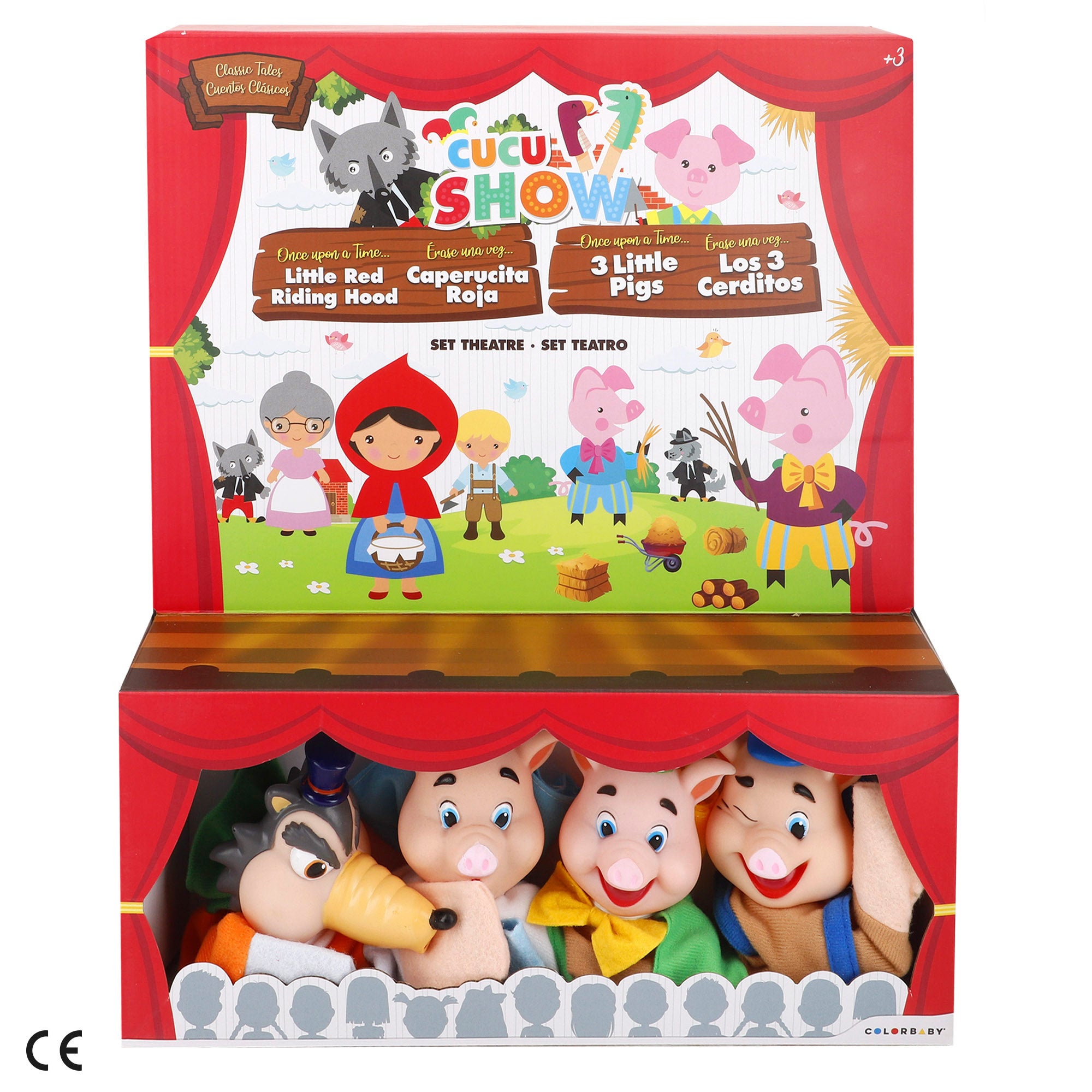 Conjunto Teatro de Fantoches Os Três Porquinhos 25cm Cucu Show