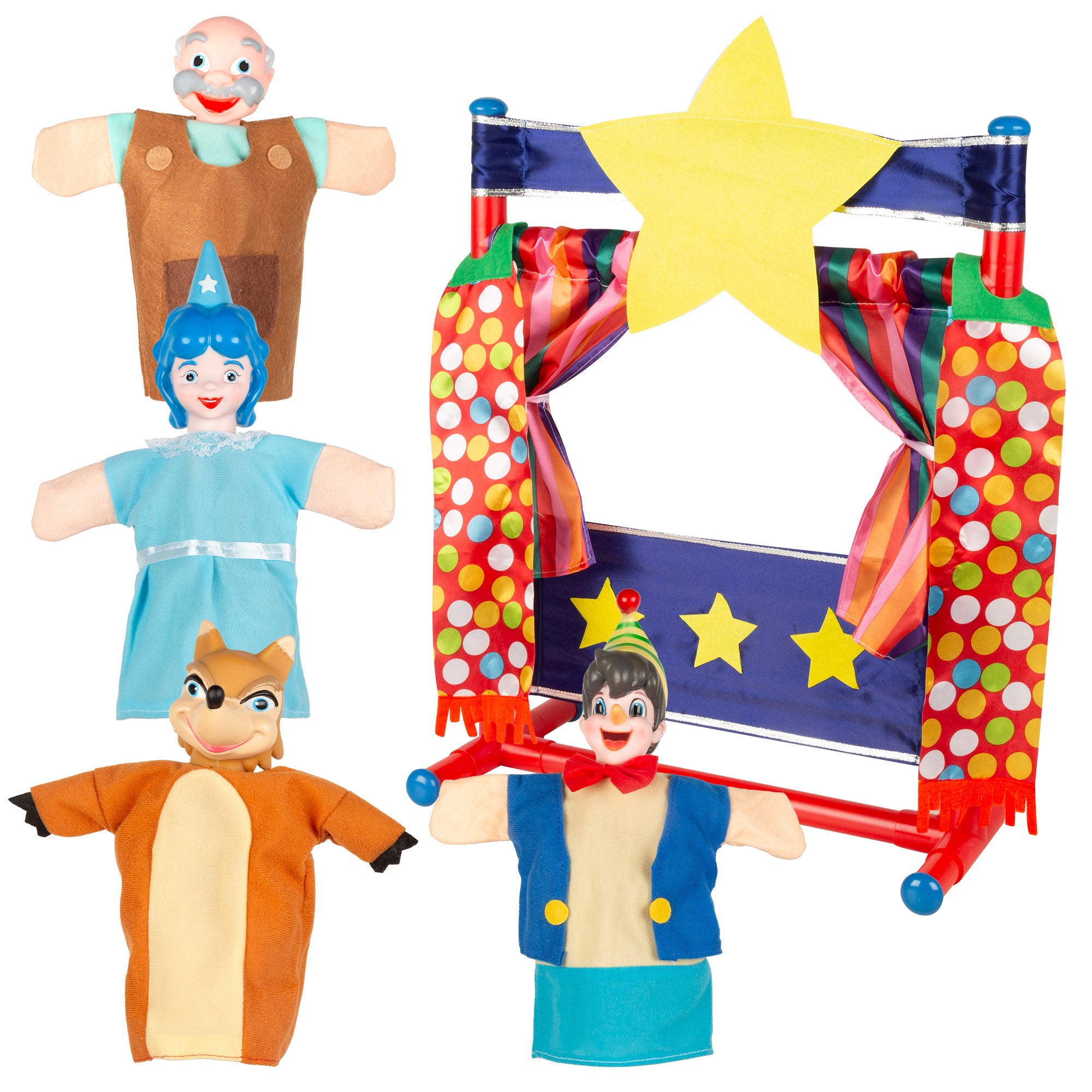 Conjunto de Teatro de Marionetas Pinóquio 25cm Cucu Show