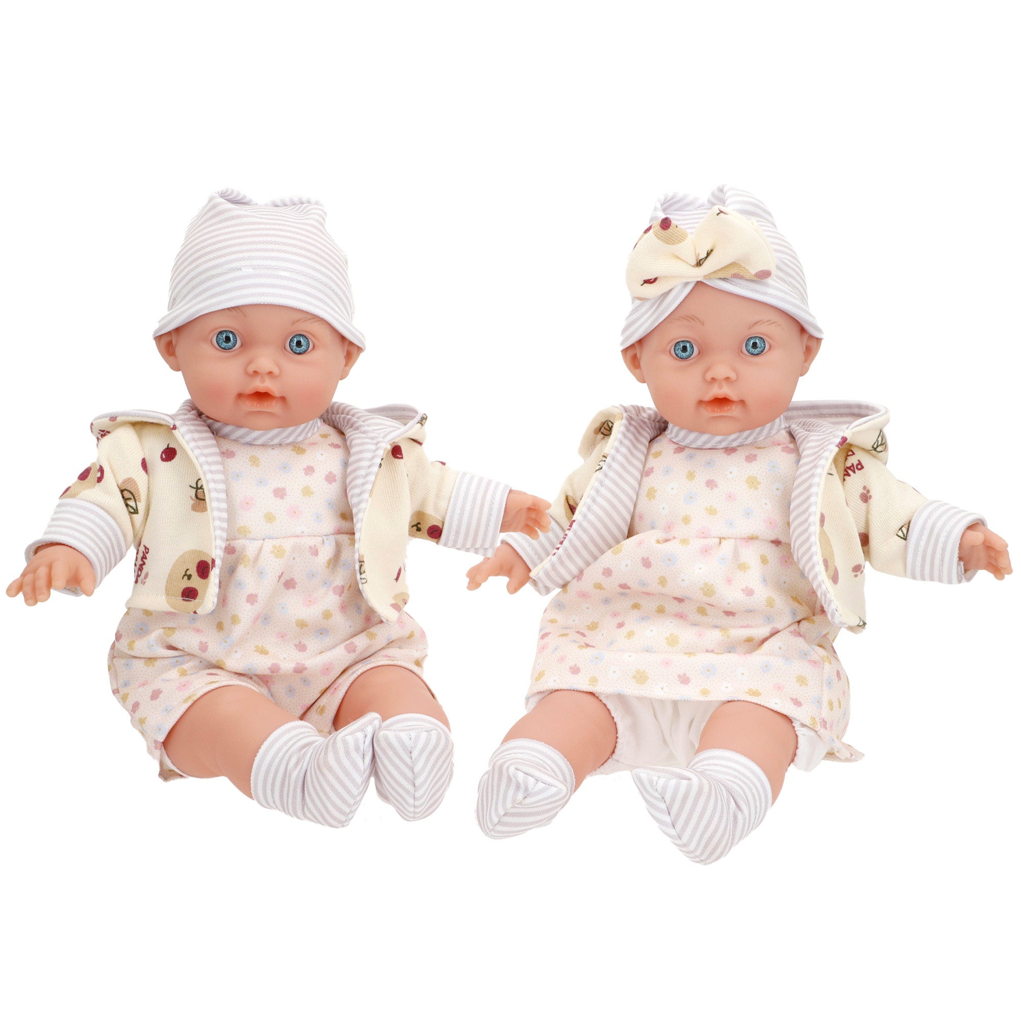 Conjunto de 2 bonecas bebés de 33 cm com roupa e corpo macio Colorbaby's
