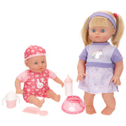 Conjunto de bonecas Colorbaby (menina com 41 cm e bebé com 32 cm) com acessórios.