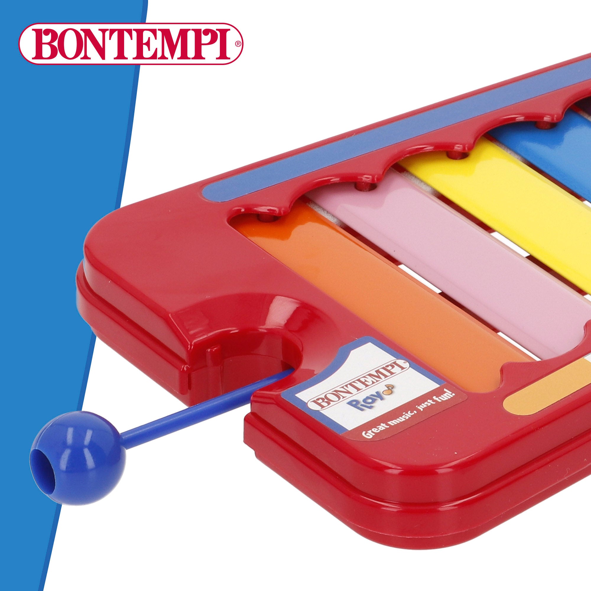 Xilofone infantil em metal com 8 notas e baqueta Bontempi.
