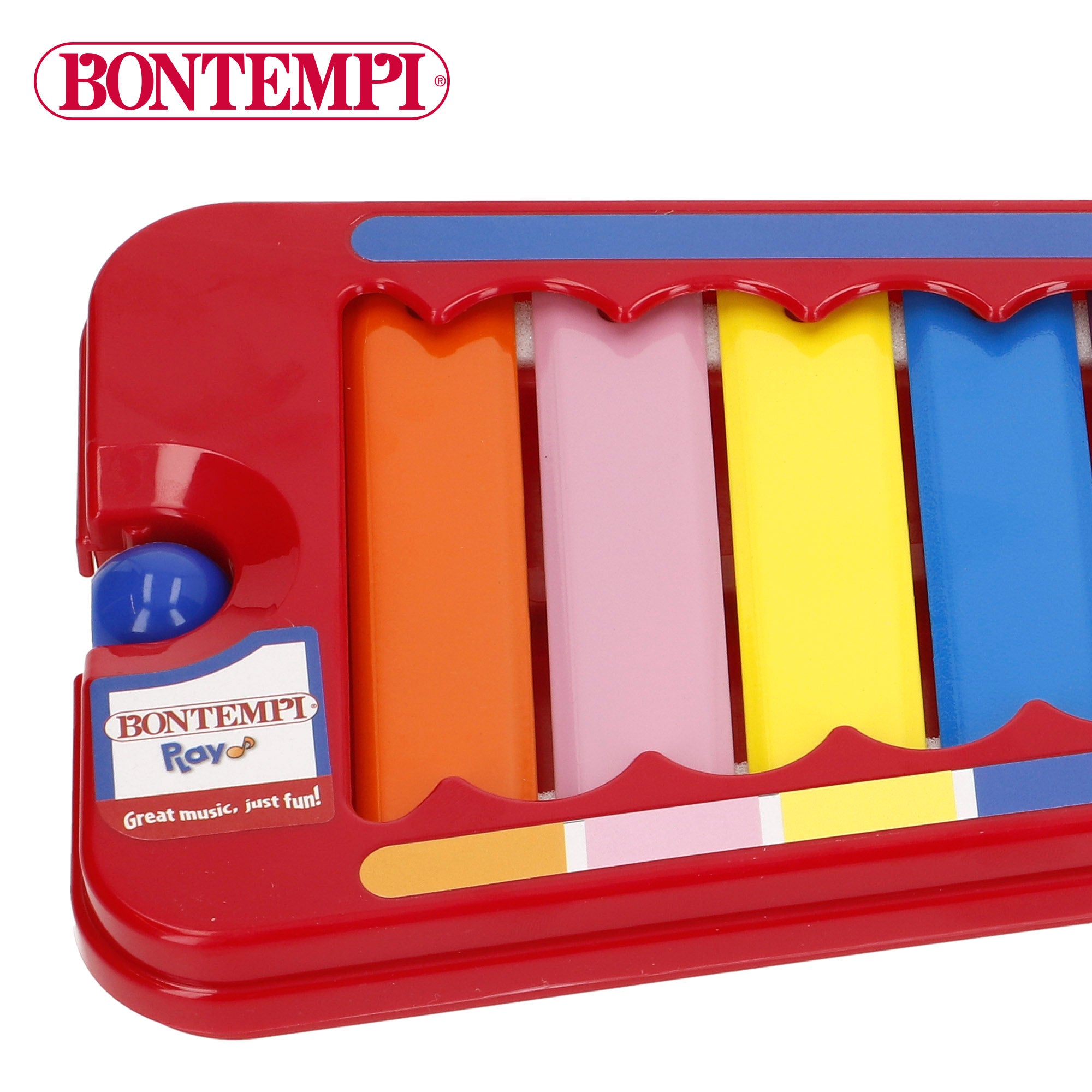 Xilofone infantil em metal com 8 notas e baqueta Bontempi.