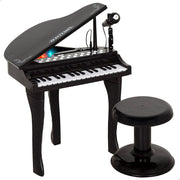 Piano de brinquedo Bontempi com 32 teclas, microfone e banquinho para crianças.
