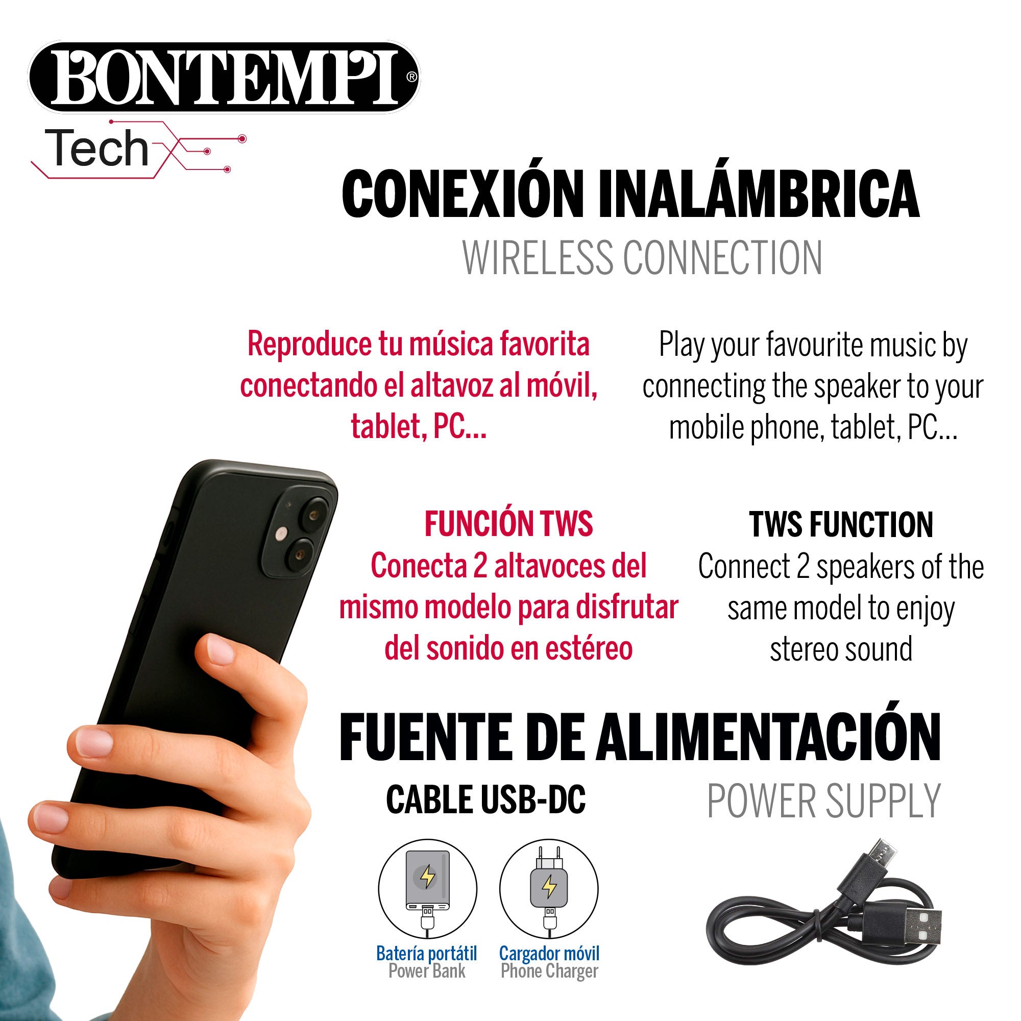 Coluna de som sem fios Bontempi de 180 W com karaoke e 1 microfone.