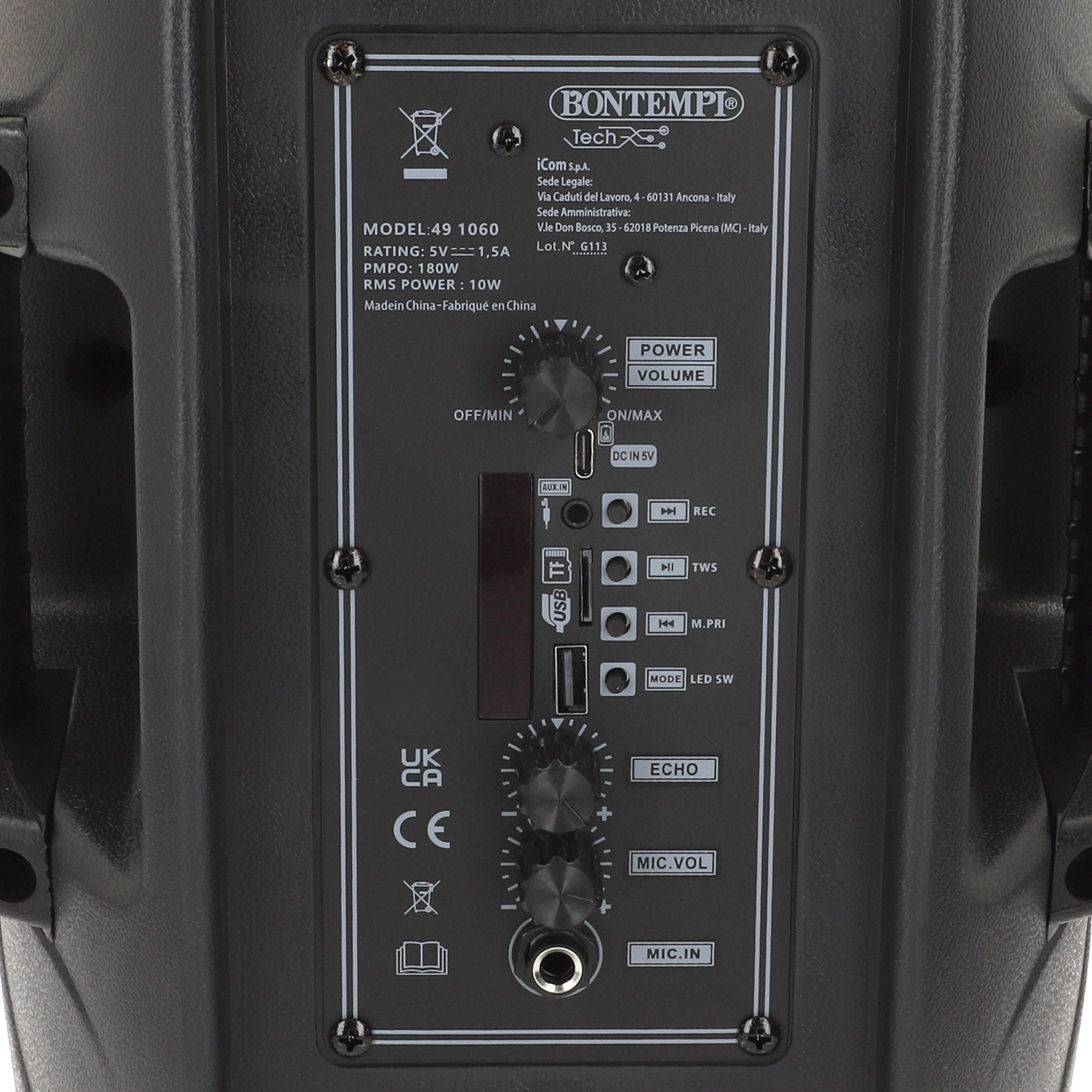 Coluna de som sem fios Bontempi de 180 W com karaoke e 1 microfone.