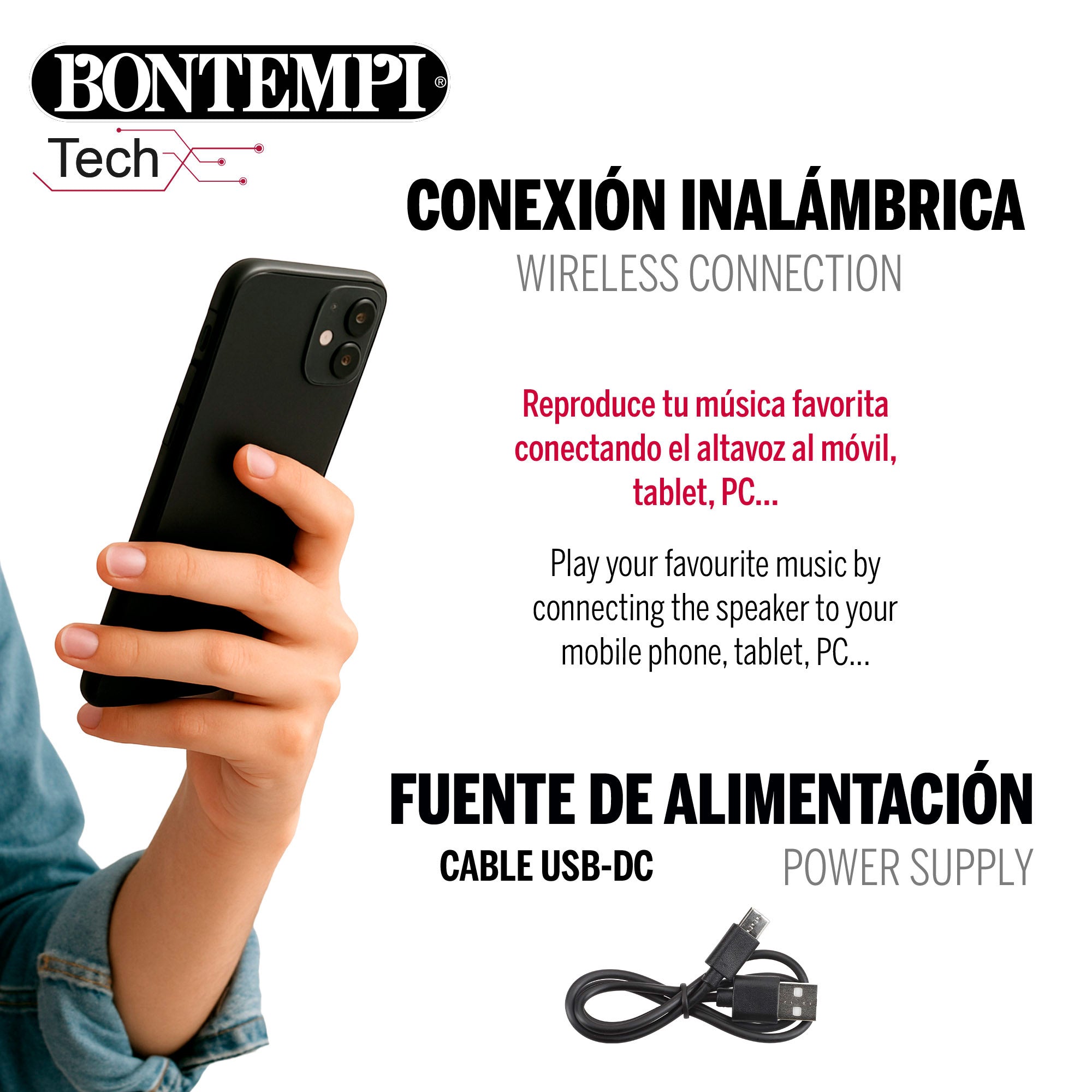 Coluna de som sem fios Bontempi de 80 W com karaoke e microfone.