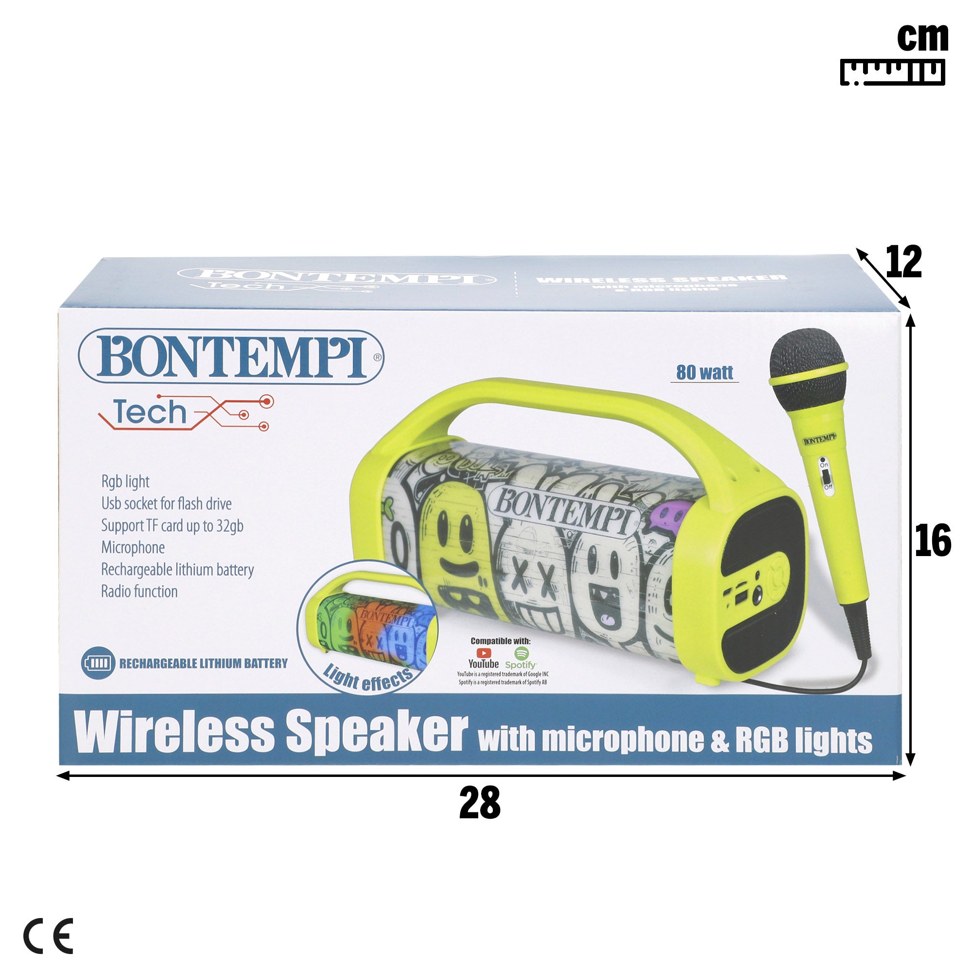 Coluna de som sem fios Bontempi de 80 W com karaoke e microfone.
