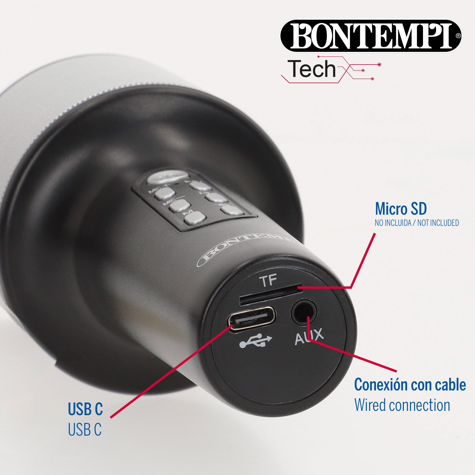 Microfone de karaoke sem fios Bontempi com altifalante e luzes