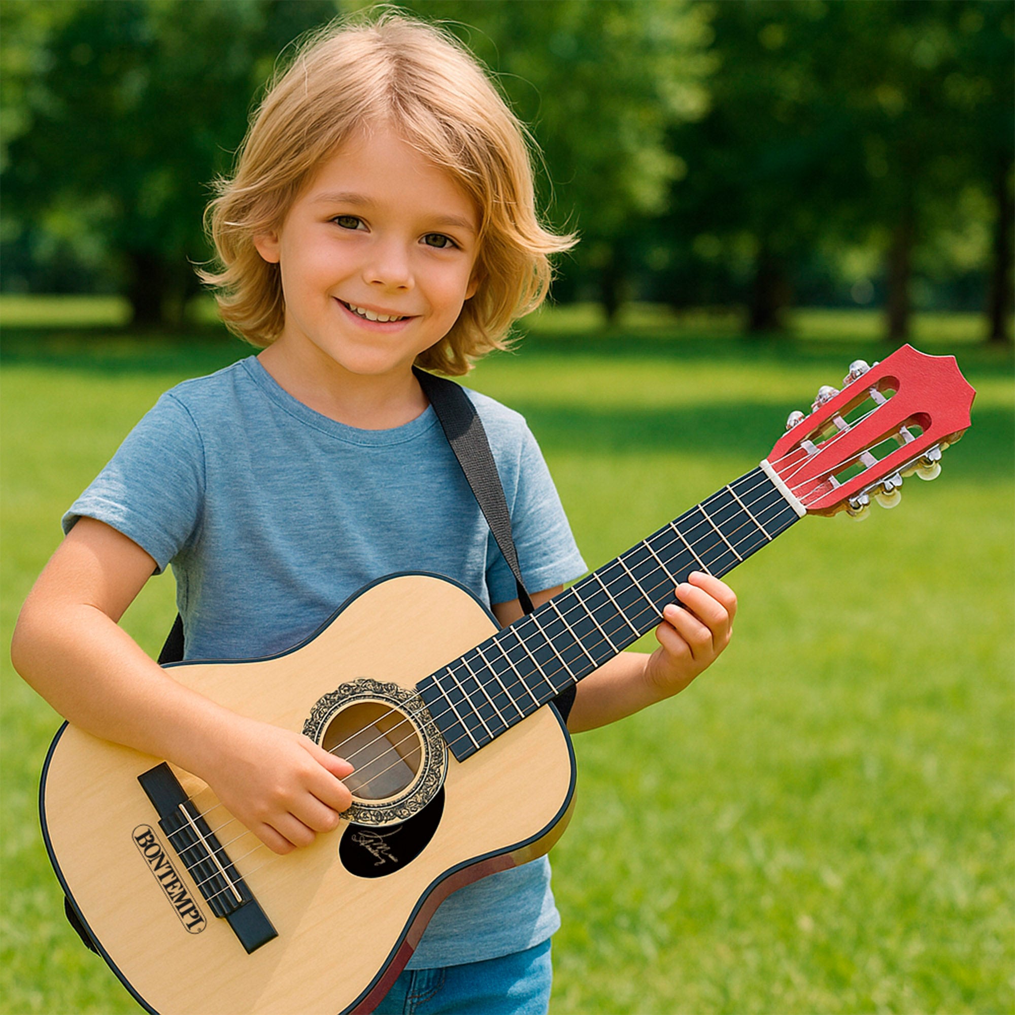 Guitarra de brinquedo clássica de madeira de 75 cm com pega Bontempi