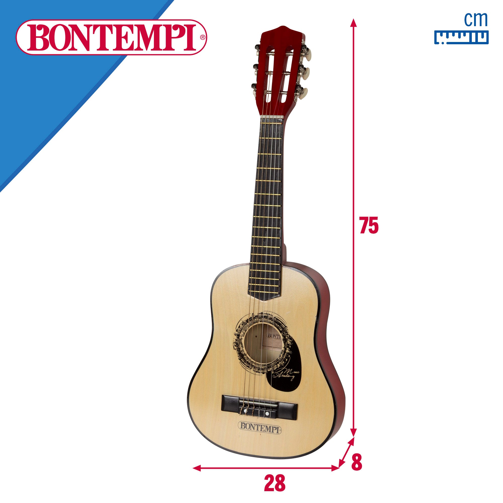 Guitarra de brinquedo clássica de madeira de 75 cm com pega Bontempi