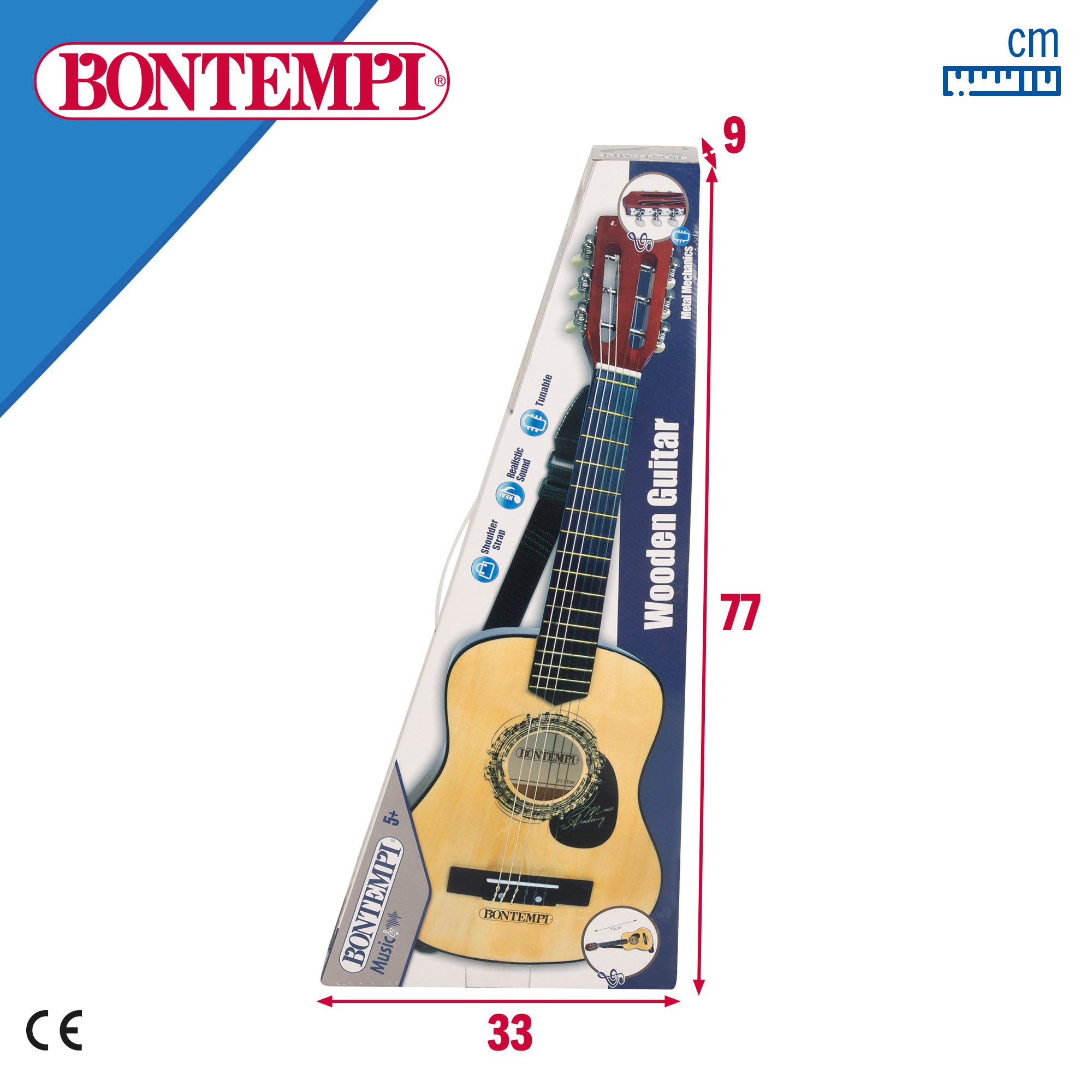Guitarra de brinquedo clássica de madeira de 75 cm com pega Bontempi
