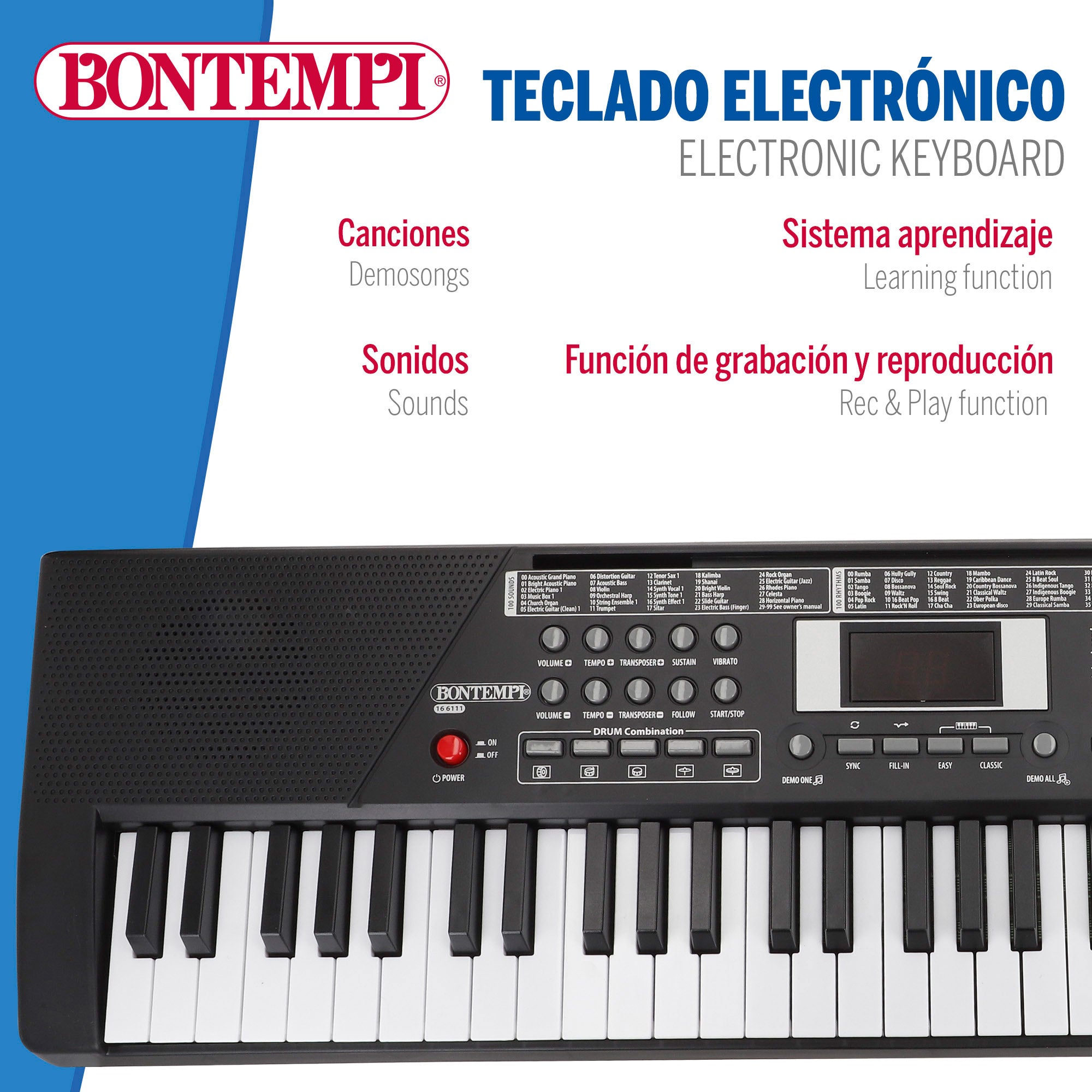 Teclado digital com suporte, 61 teclas, Bontempi