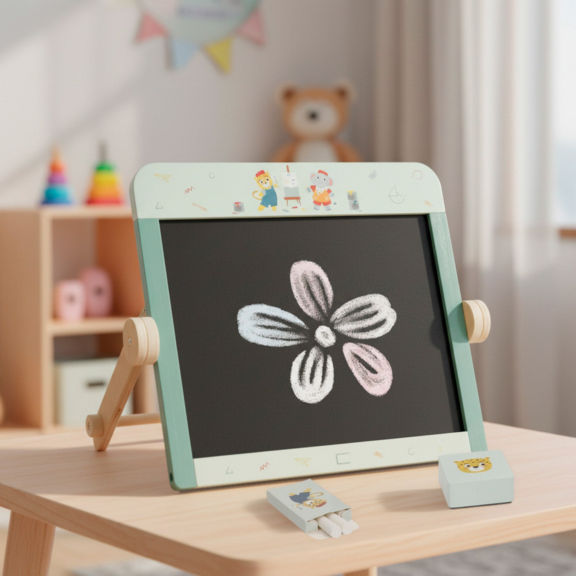 Cavalete de madeira dupla face para criança WOOMAX com acessórios