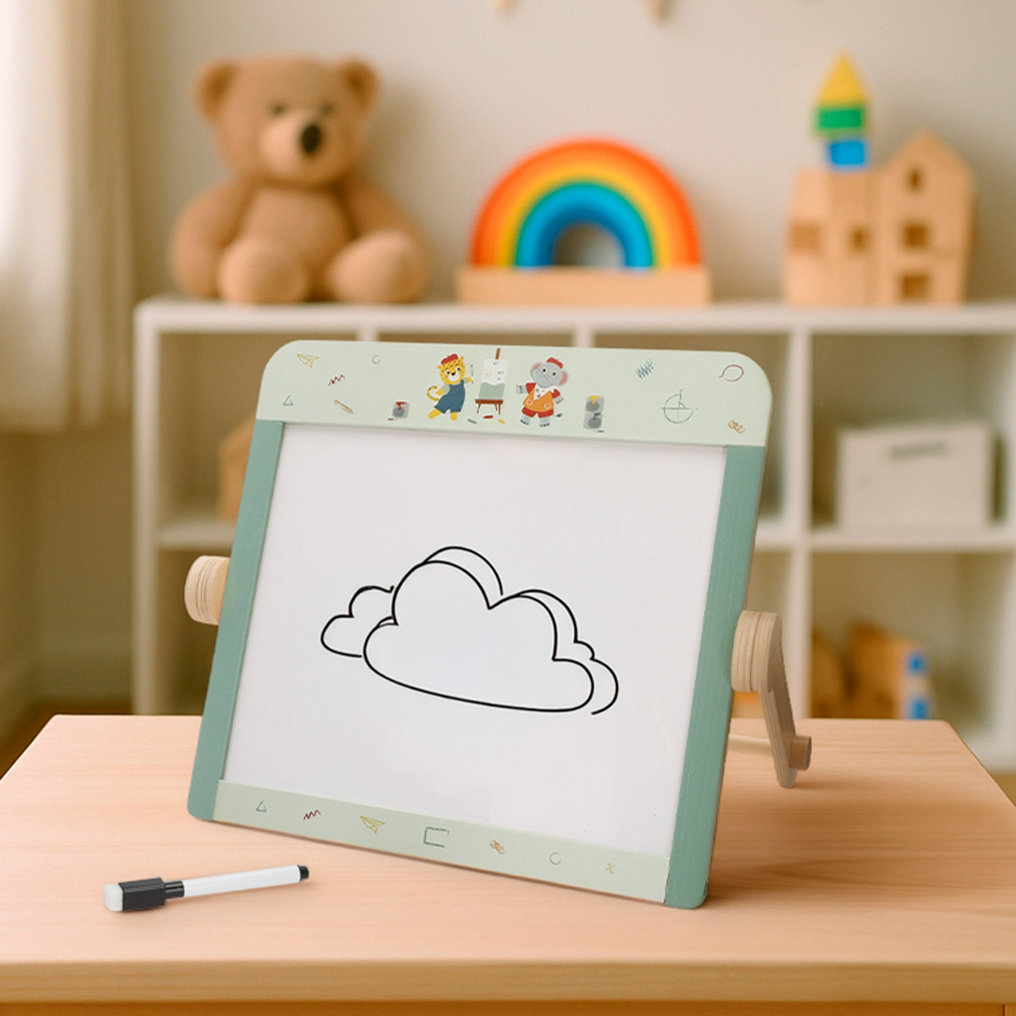 Cavalete de madeira dupla face para criança WOOMAX com acessórios