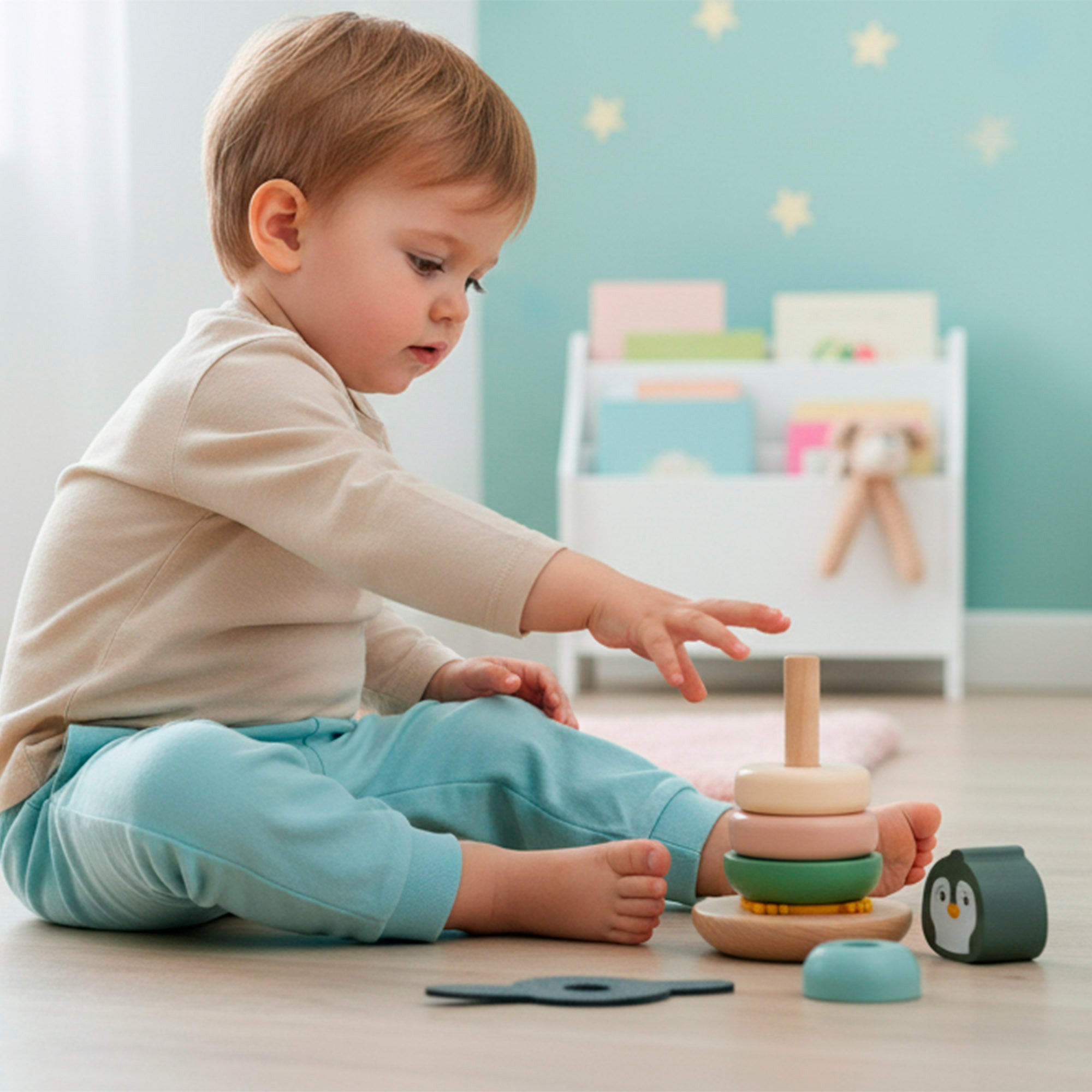 Conjunto WOOMAX com 3 brinquedos de madeira para bebé