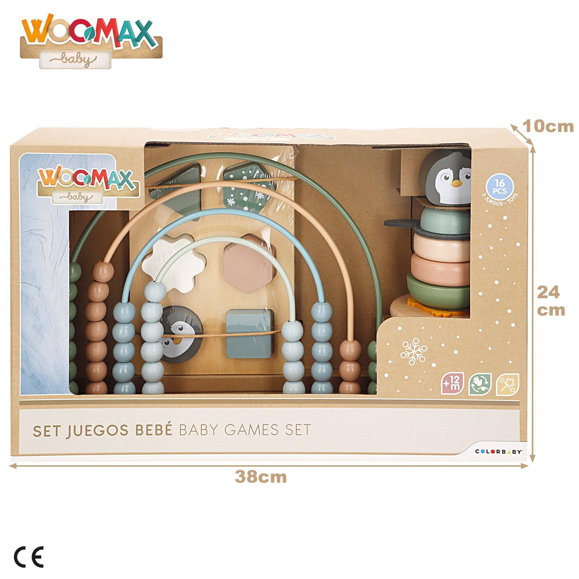 Conjunto WOOMAX com 3 brinquedos de madeira para bebé