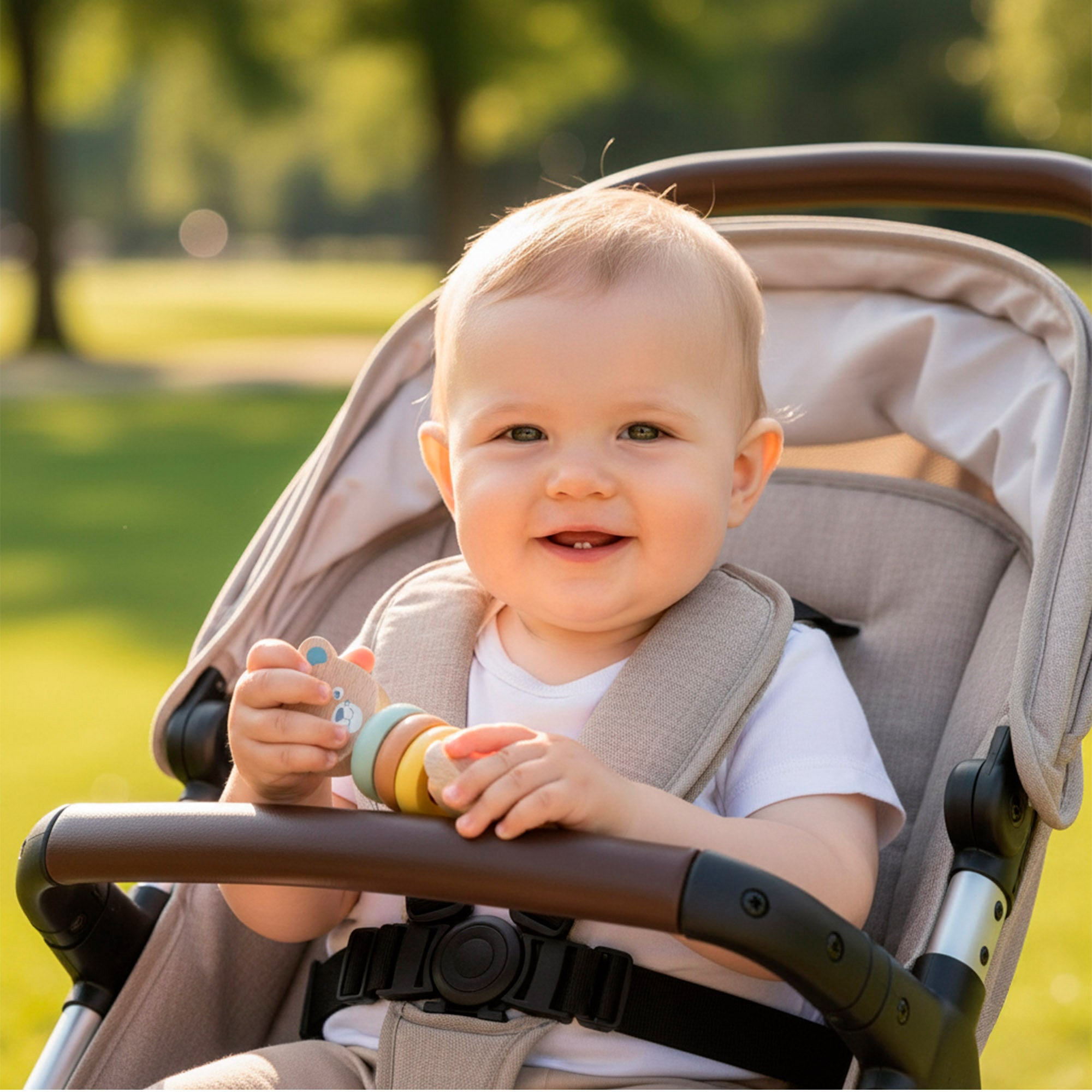 Conjunto WOOMAX com 4 chocalhos de madeira para bebé recém-nascido
