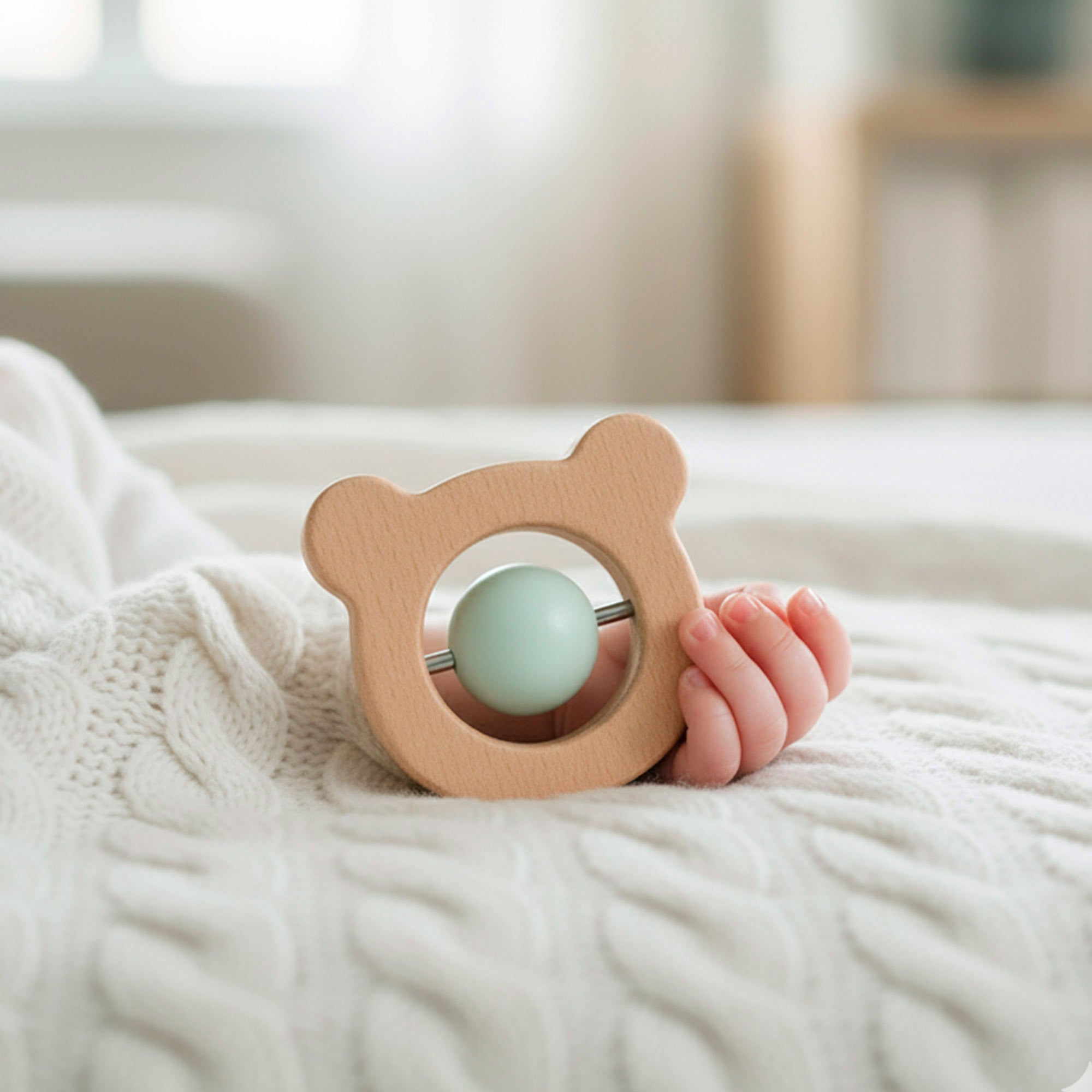 Conjunto WOOMAX com 4 chocalhos de madeira para bebé recém-nascido