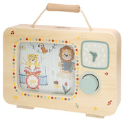 Televisão interativa WOOMAX em madeira com relógio