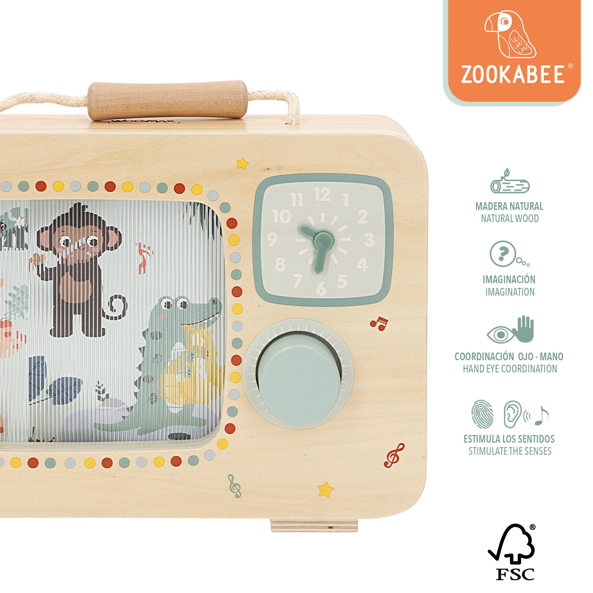 Televisão interativa WOOMAX em madeira com relógio