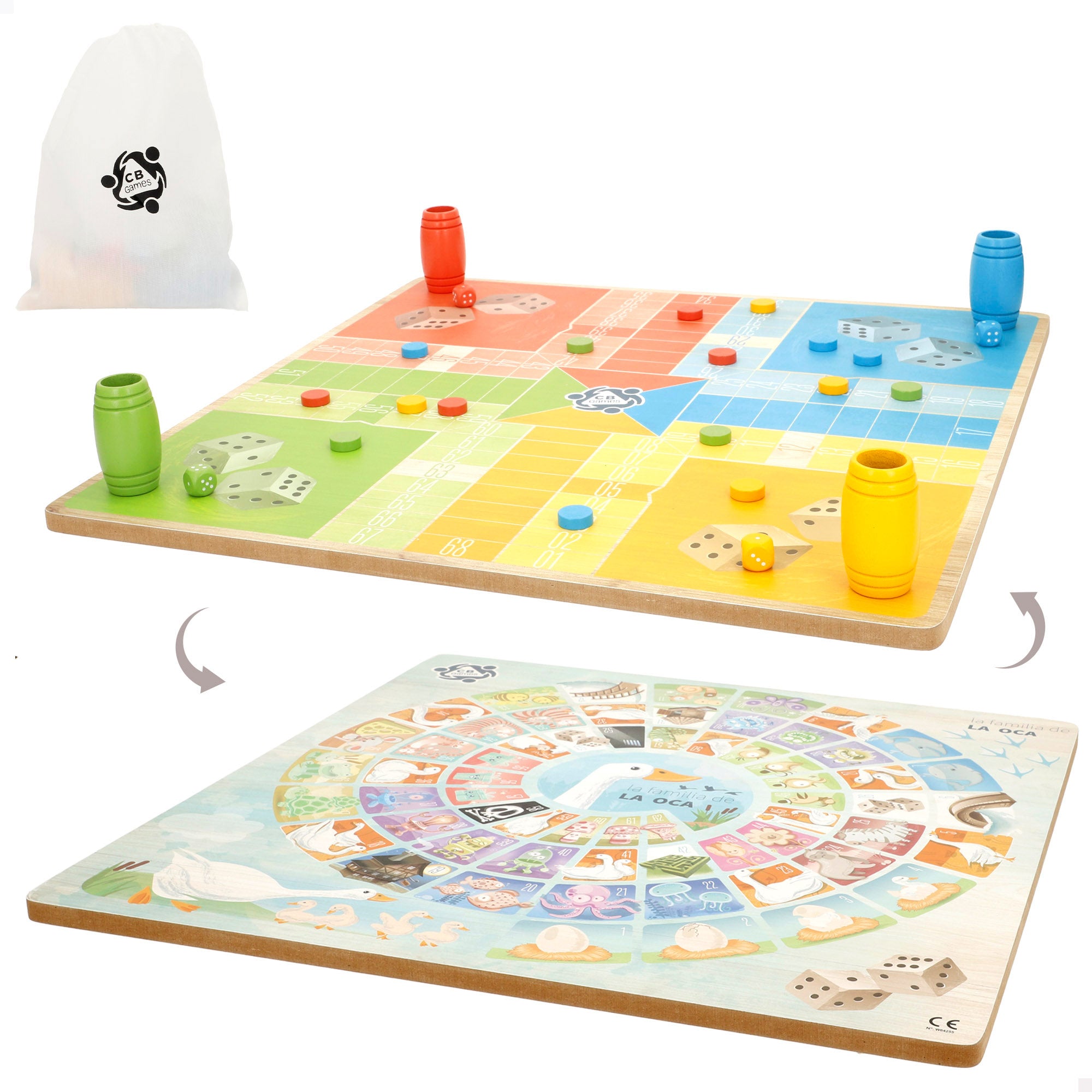 Tabuleiro de jogo 2 em 1: Parcheesi e Goose, da CB Games