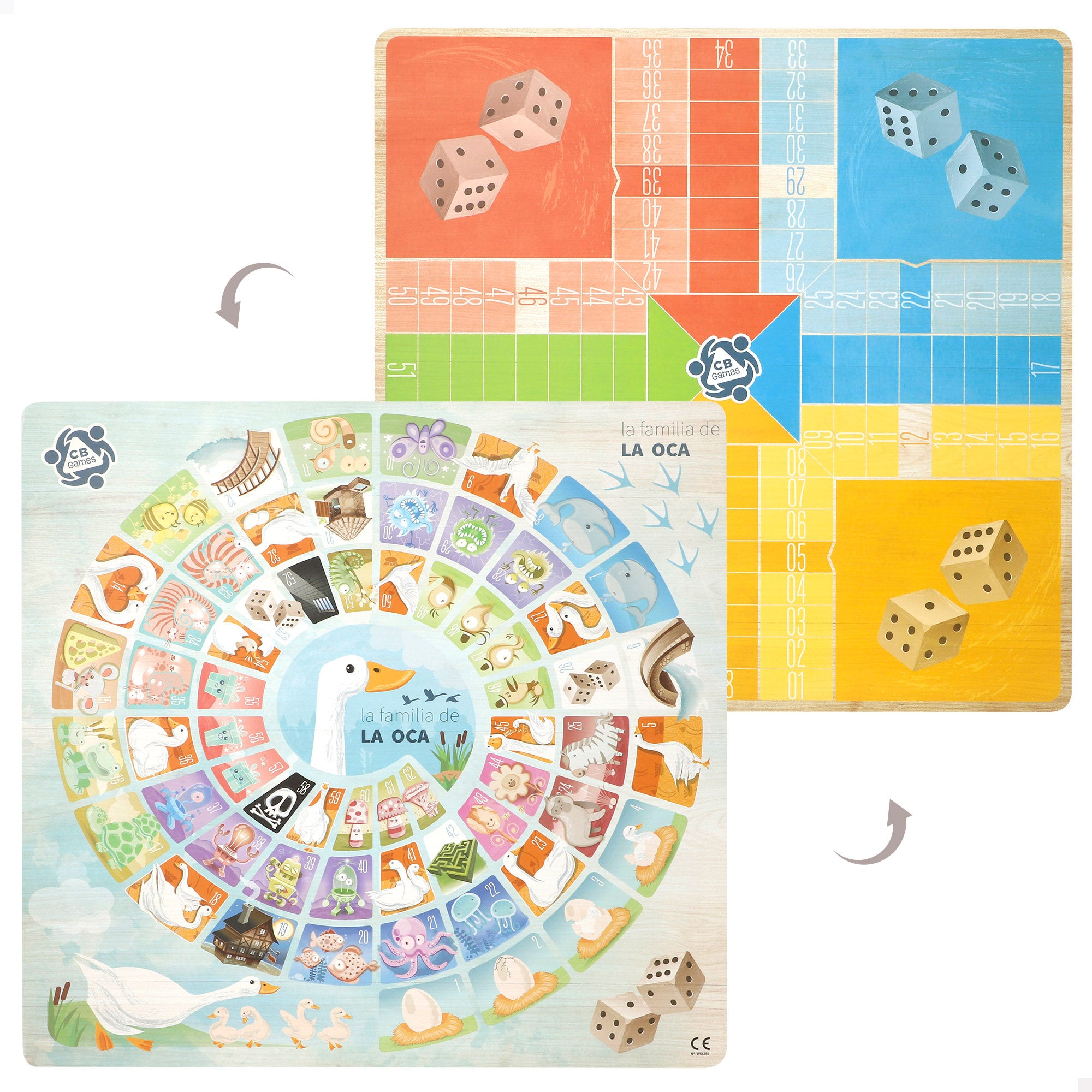 Tabuleiro de jogo 2 em 1: Parcheesi e Goose, da CB Games