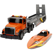 Camião de transporte com luz e som à escala 1:14 + Barco de brinquedo Speed&amp; Go
