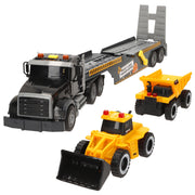 Camião de transporte com luz e som 1:14 + 2 veículos de construção Speed&amp; Go