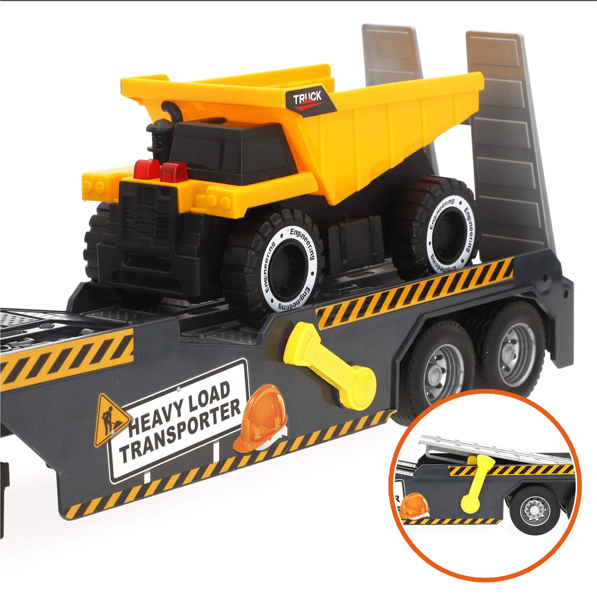 Camião de transporte com luz e som 1:14 + 2 veículos de construção Speed&amp; Go