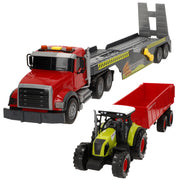 Camião de transporte agrícola à escala 1:14 com luzes e sons + trator e reboque Speed&amp; Go