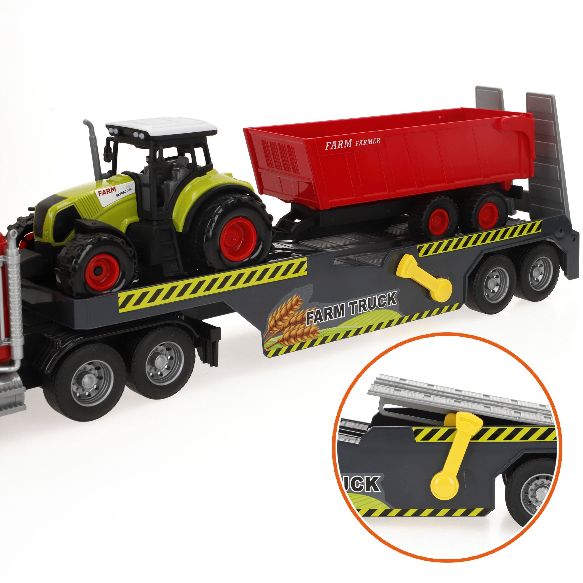 Camião de transporte agrícola à escala 1:14 com luzes e sons + trator e reboque Speed&amp; Go