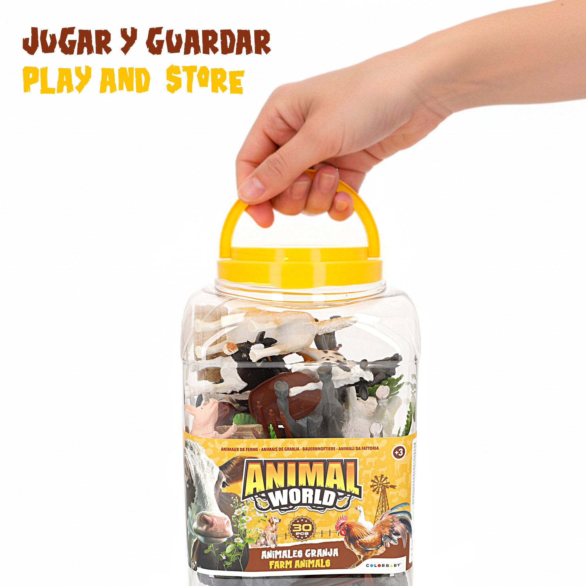 Conjunto de animais da quinta com tapete e acessórios, 30 peças. Mundo Animal.