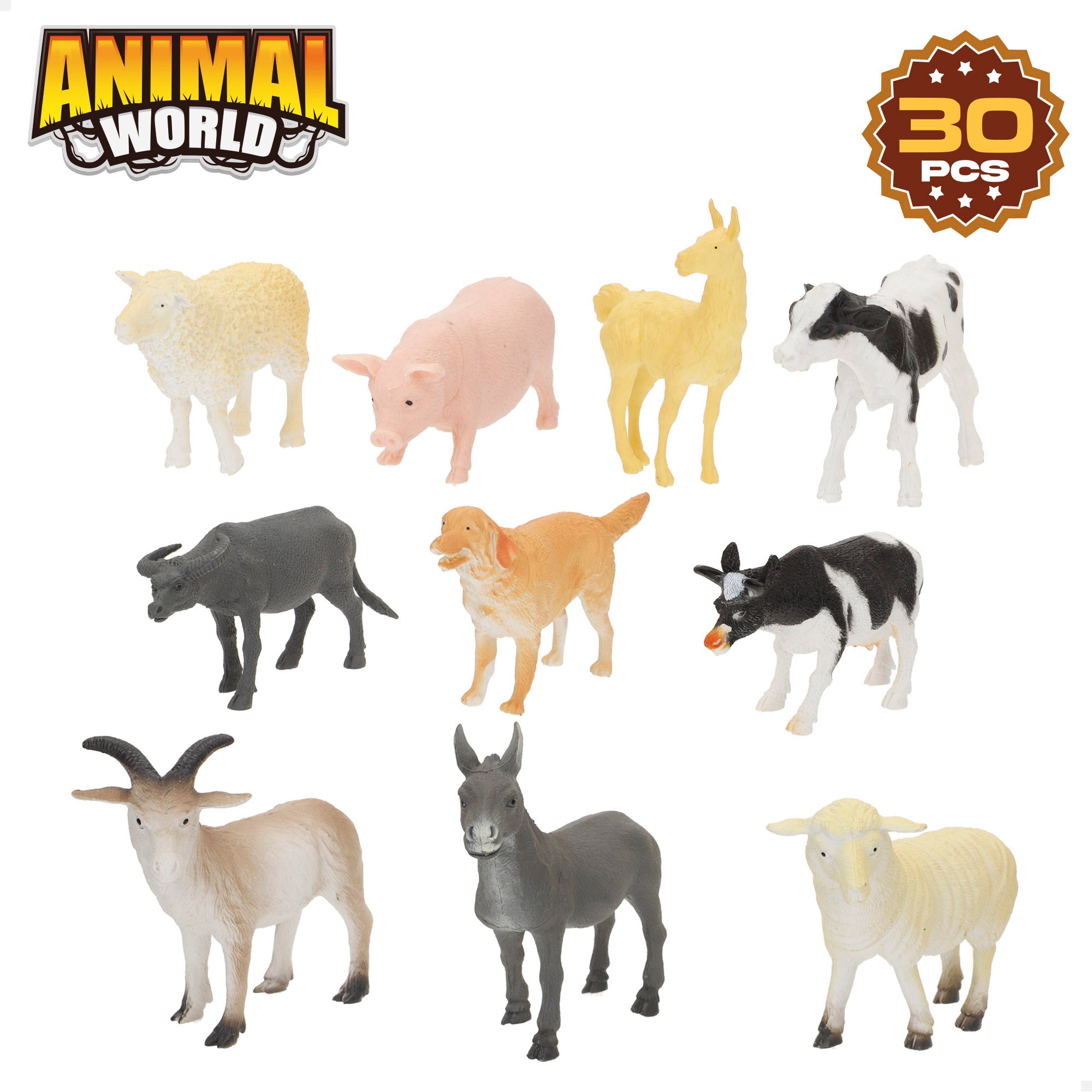 Conjunto de animais da quinta com tapete e acessórios, 30 peças. Mundo Animal.