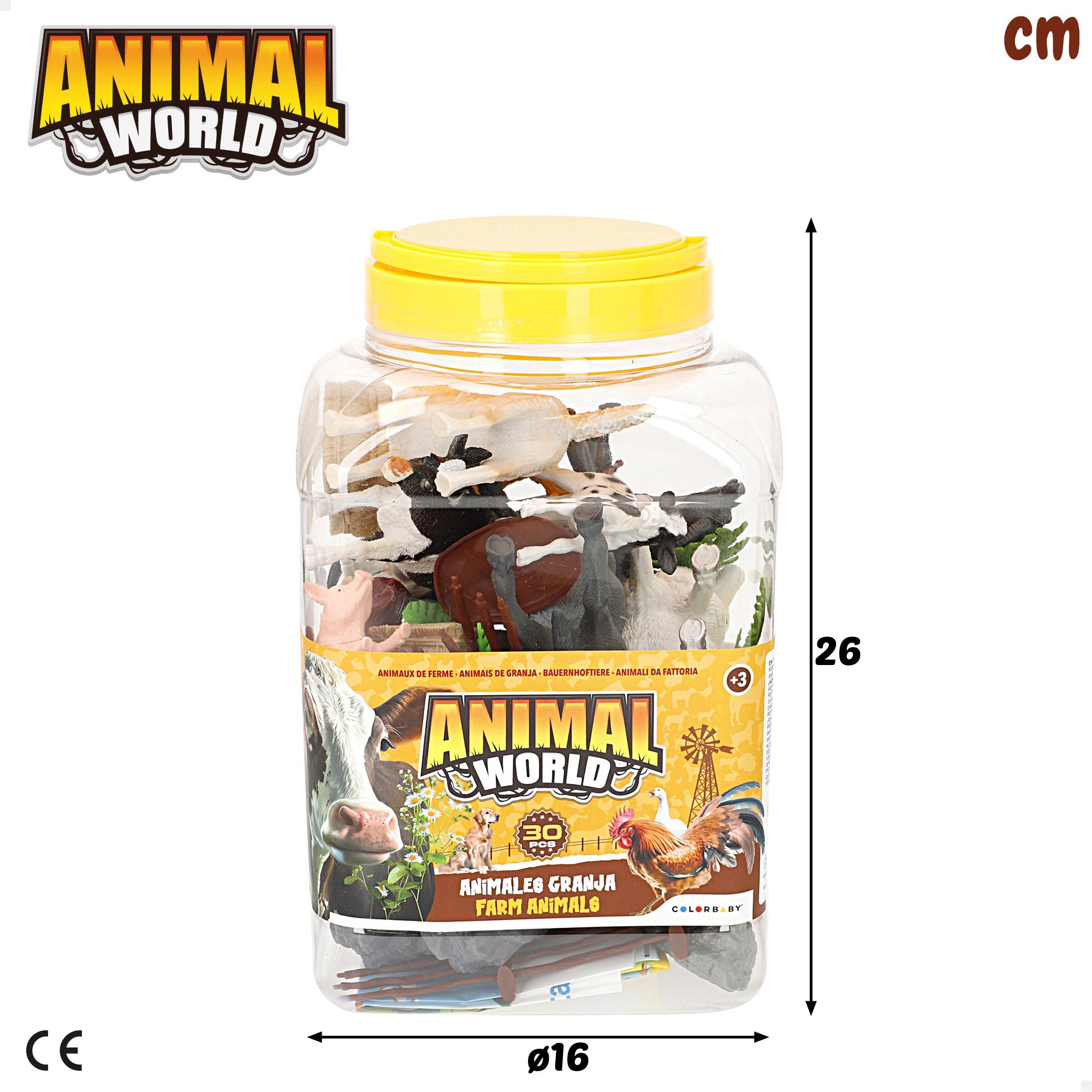 Conjunto de animais da quinta com tapete e acessórios, 30 peças. Mundo Animal.