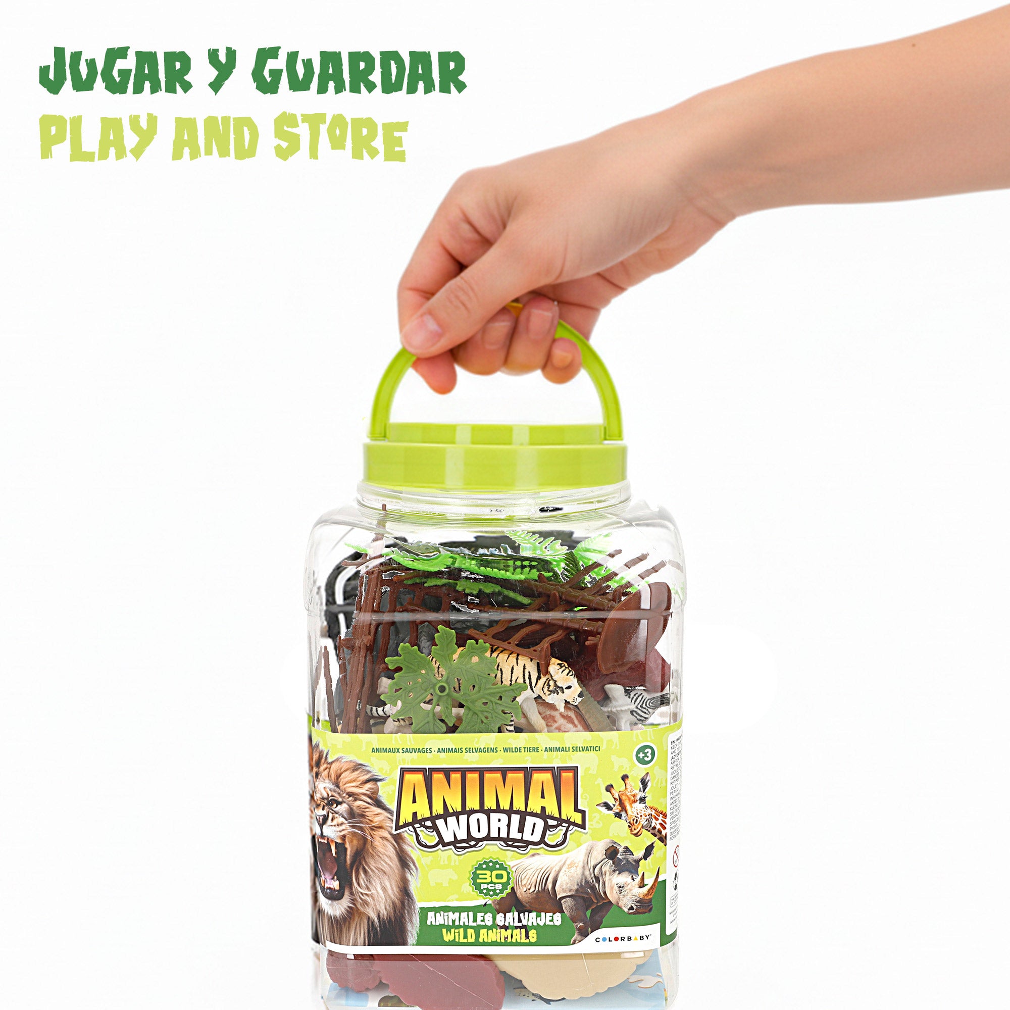 Conjunto de animais selvagens com tapete e acessórios, 30 peças. Mundo Animal.