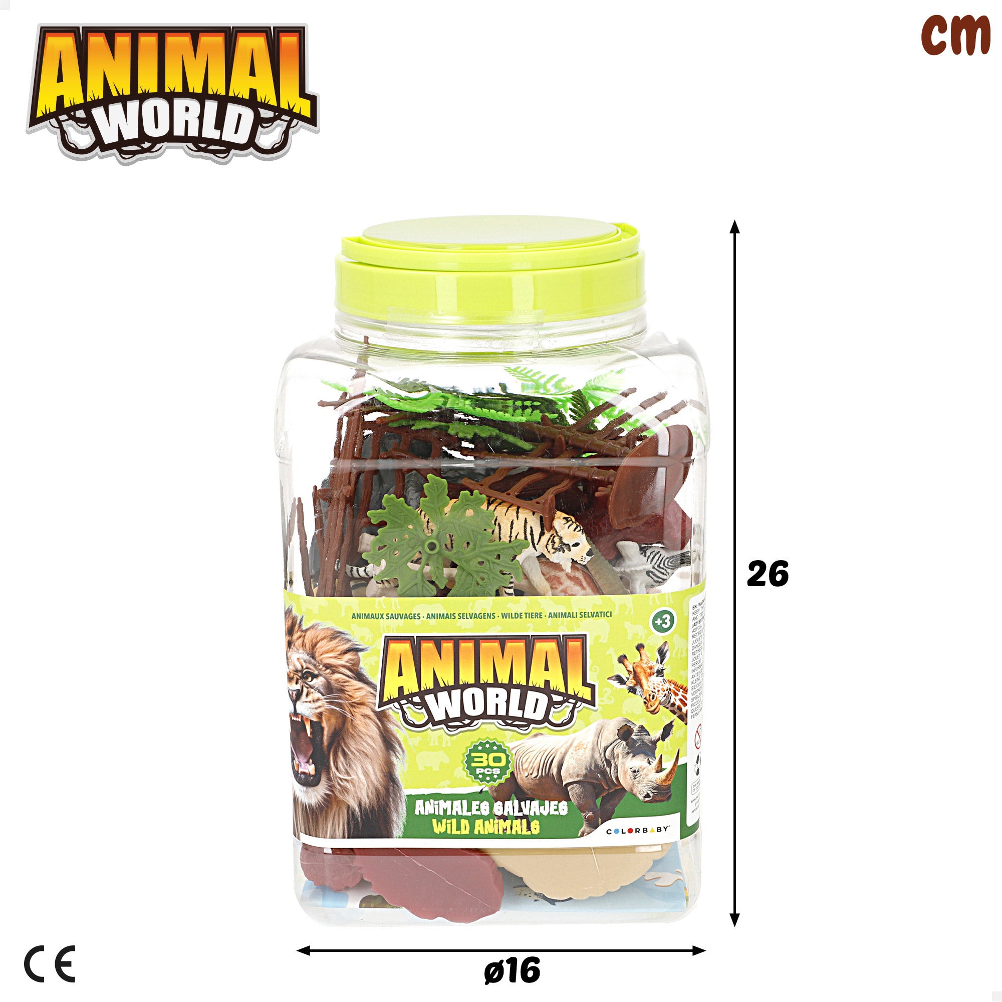 Conjunto de animais selvagens com tapete e acessórios, 30 peças. Mundo Animal.