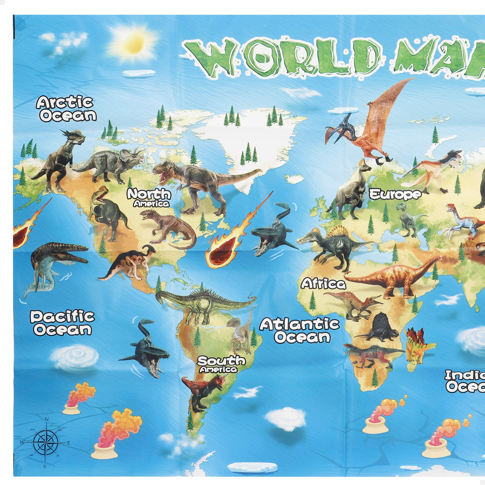 Conjunto de dinossauros com tapete e acessórios, 30 peças. Mundo Animal.