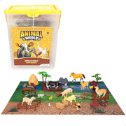 Conjunto de animais da quinta com tapete e acessórios, 60 peças. Mundo Animal.