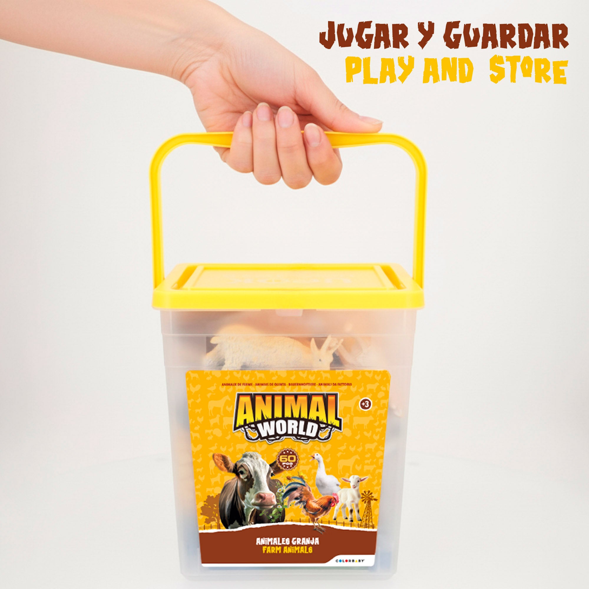 Conjunto de animais da quinta com tapete e acessórios, 60 peças. Mundo Animal.