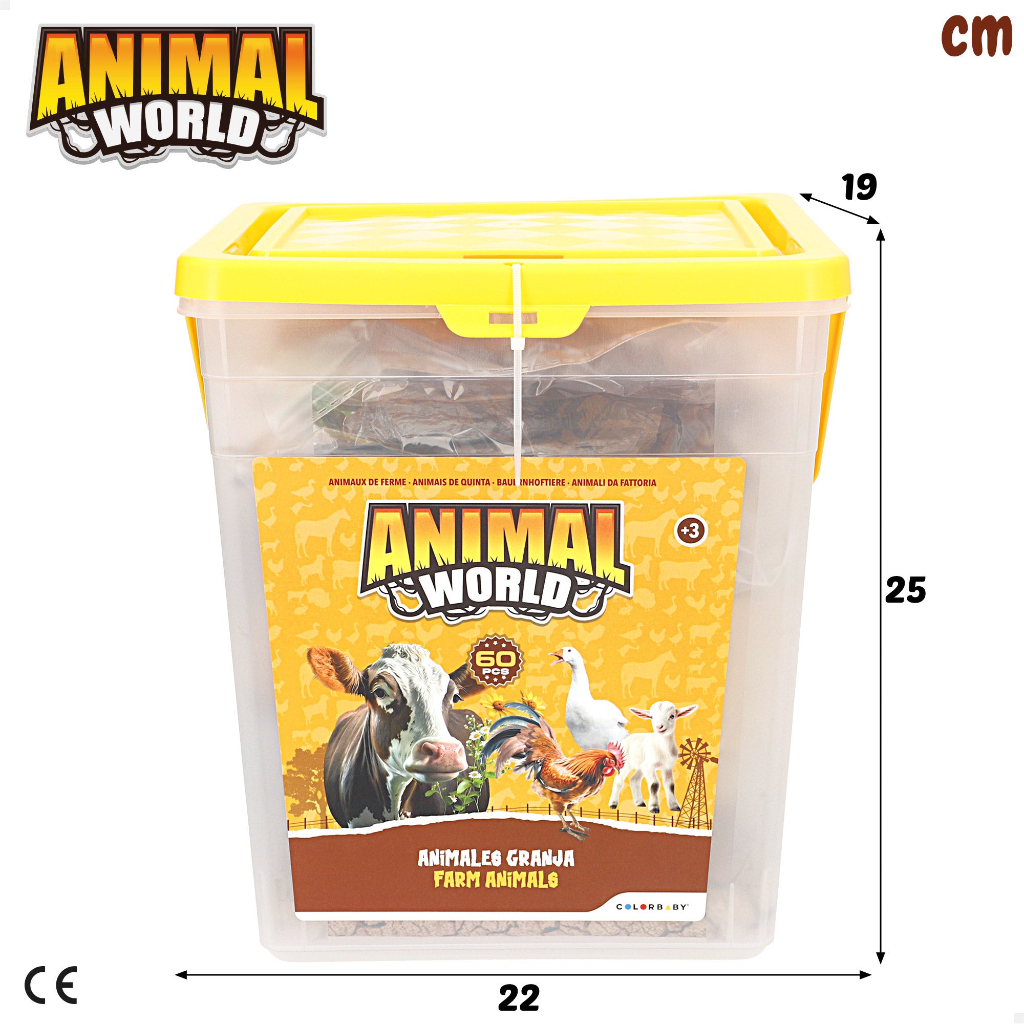 Conjunto de animais da quinta com tapete e acessórios, 60 peças. Mundo Animal.