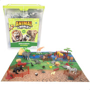 Conjunto de brinquedos com animais selvagens, tapete e acessórios, 60 peças. Mundo Animal.