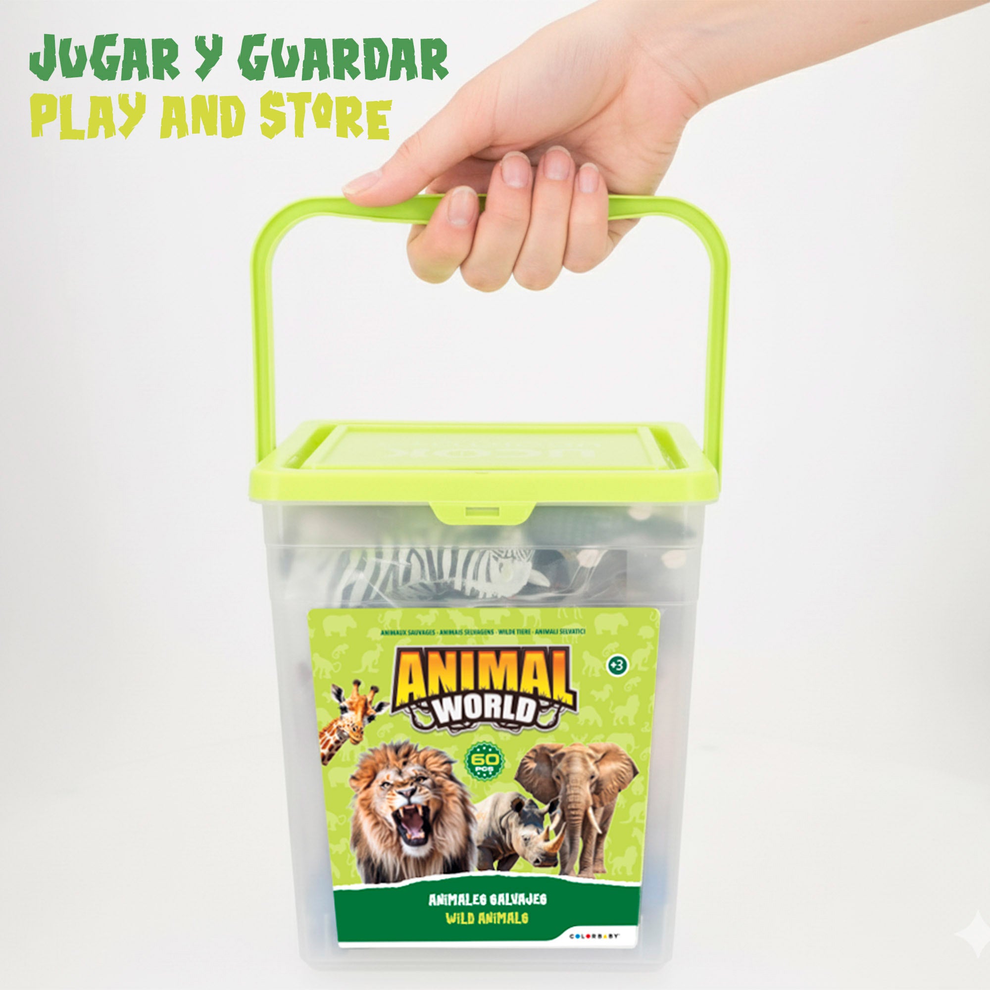 Conjunto de brinquedos com animais selvagens, tapete e acessórios, 60 peças. Mundo Animal.