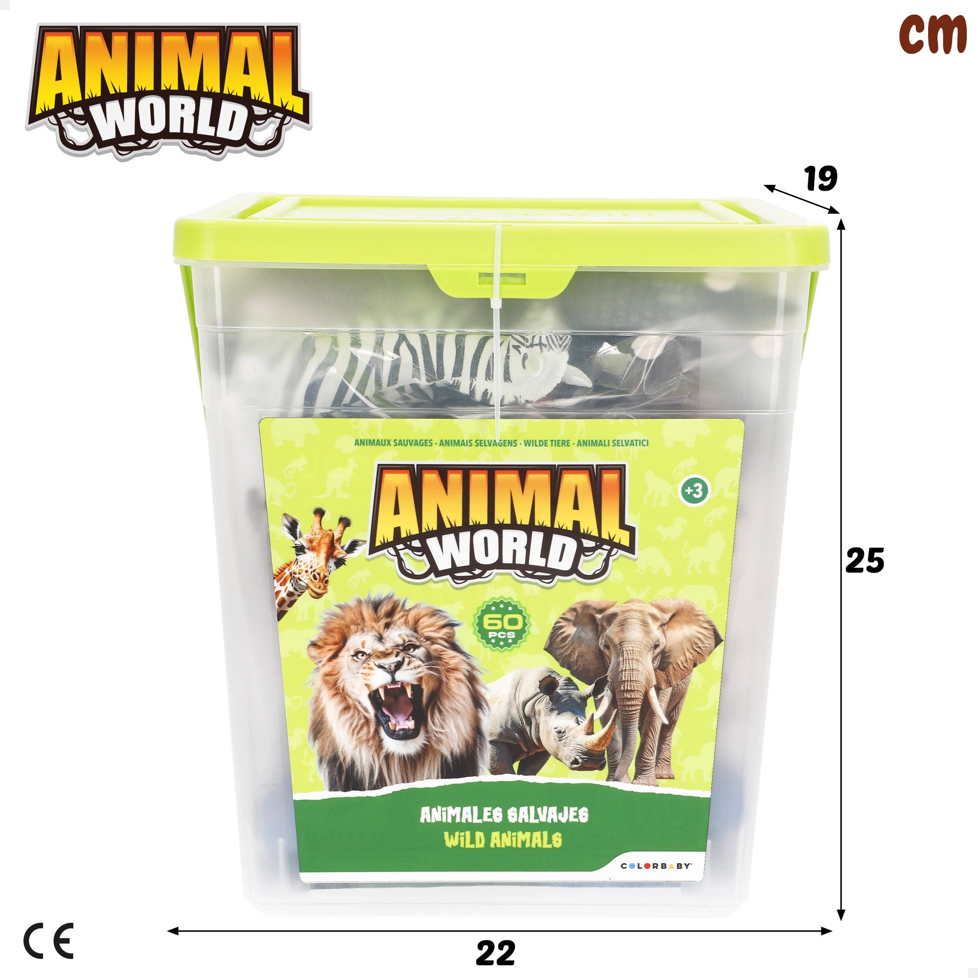 Conjunto de brinquedos com animais selvagens, tapete e acessórios, 60 peças. Mundo Animal.