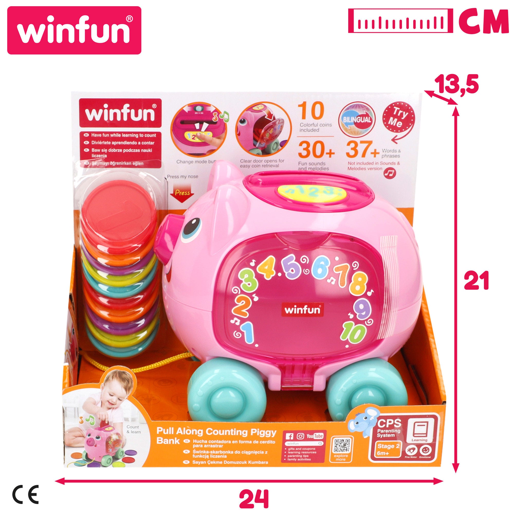 Mealheiro de brincar Winfun com luzes, sons e frases em espanhol e inglês.
