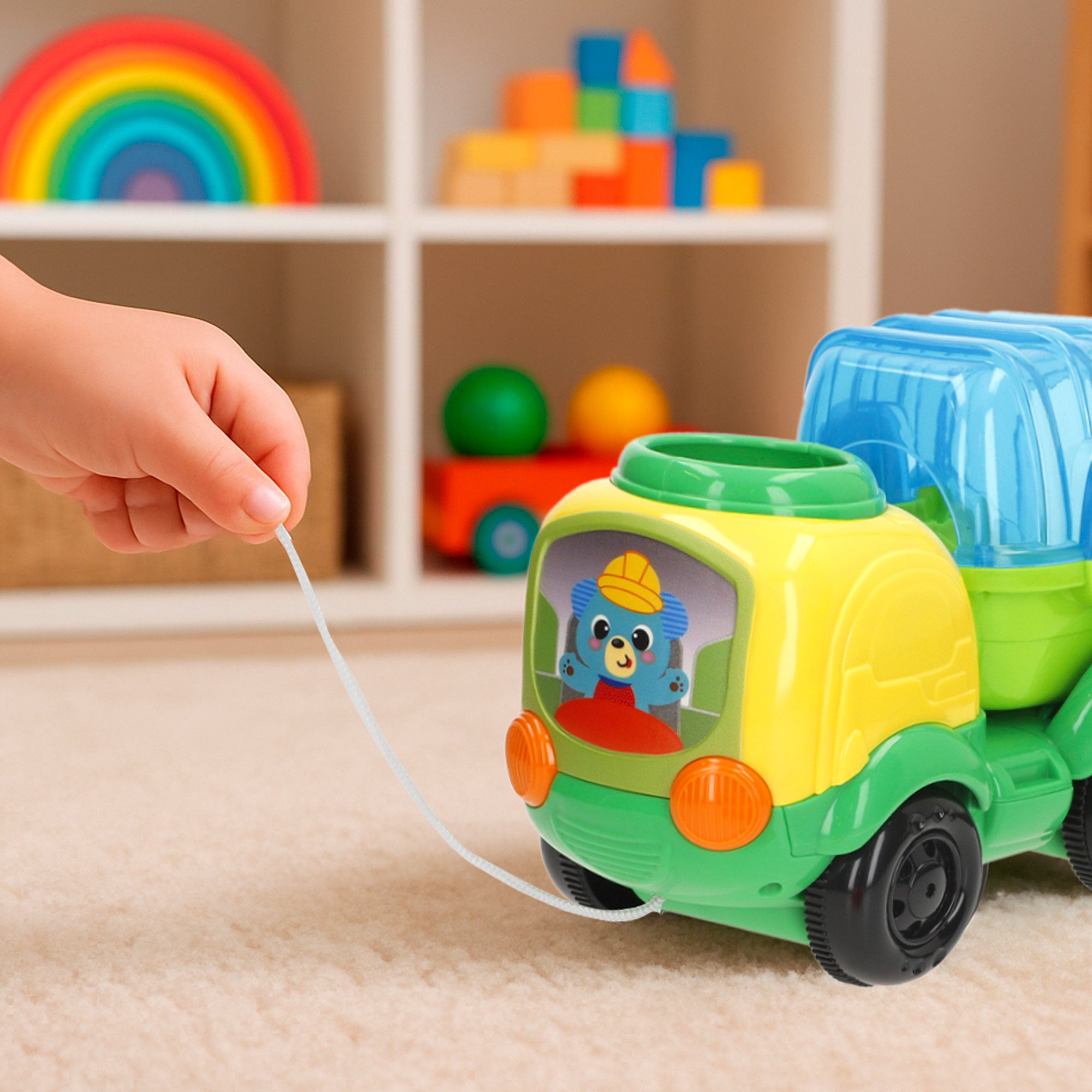 Camião de reciclagem de puxar Winfun com luzes, frases e sons.