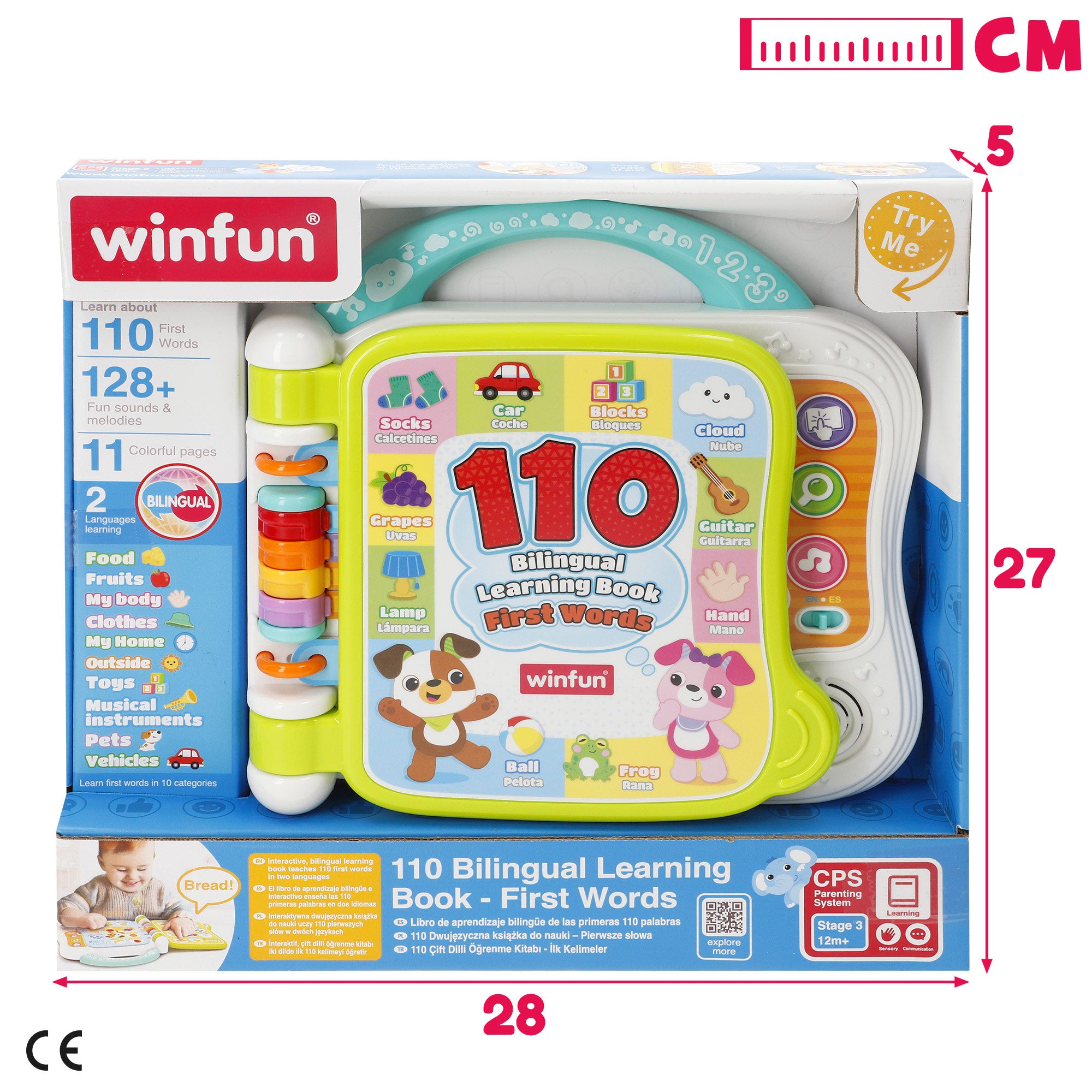 Livro Winfun para aprender as primeiras palavras em espanhol e inglês.