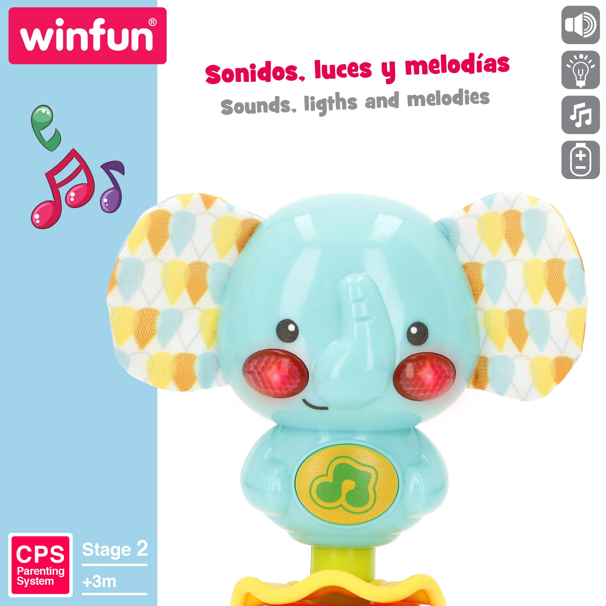 Chocalho musical de elefante bebé Winfun