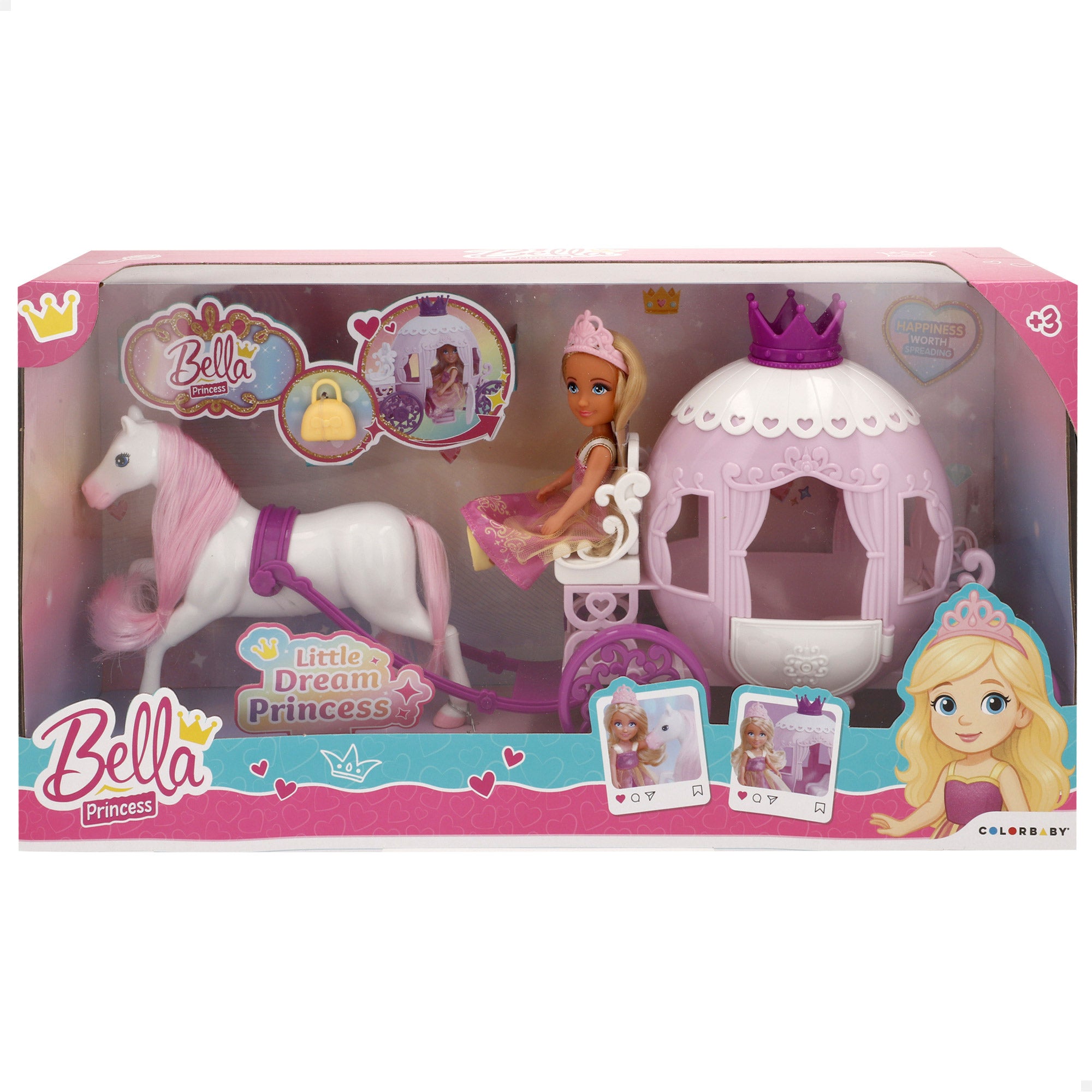 Boneca Bela Princesa de 15cm com Carruagem